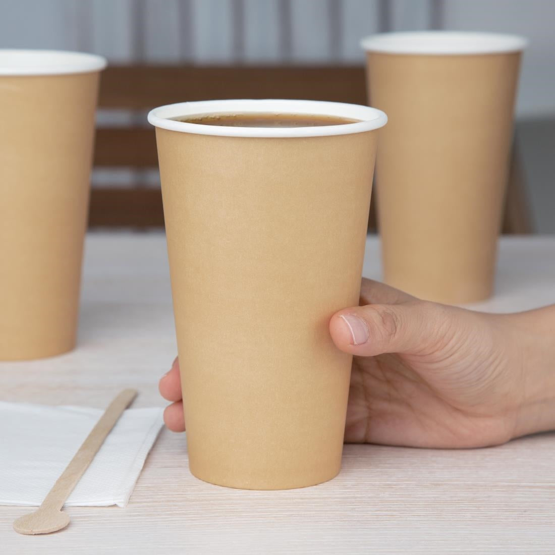 Fiesta Recyclable Takeaway Coffee Cups Single Wall Brown 450ml (Pack of 50) - GF035