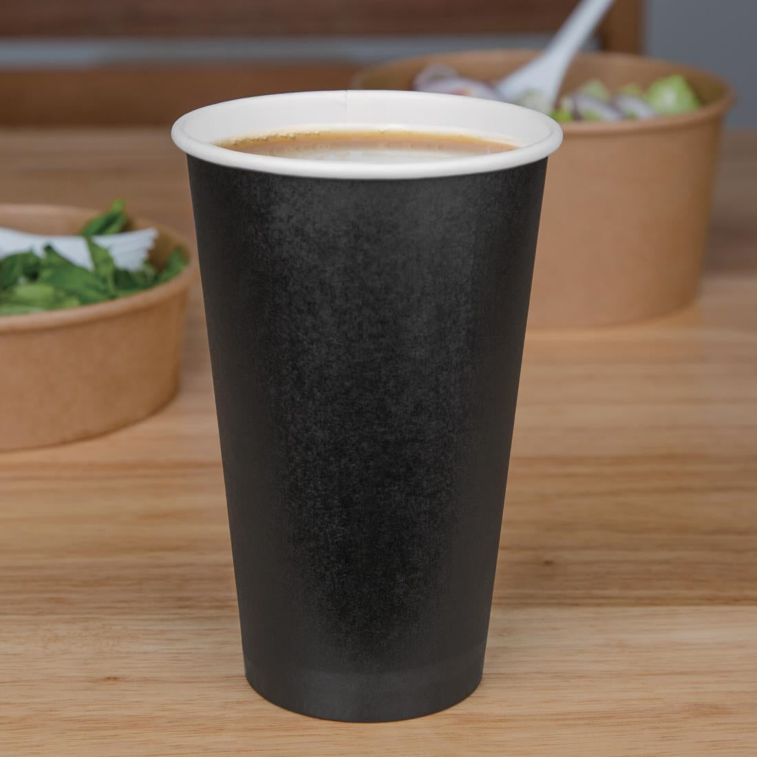 Fiesta Recyclable Takeaway Coffee Cups Single Wall Black 450ml (Pack of 50) - GF045