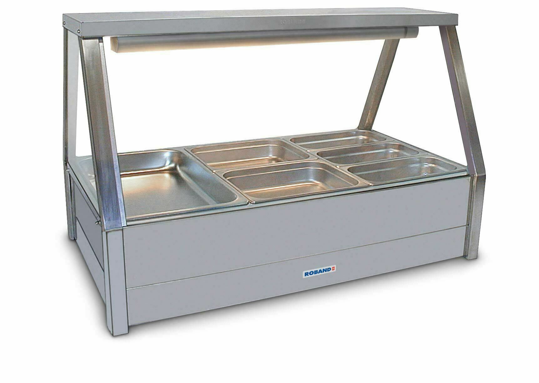 Roband Straight Glass Hot Food Display Bar, 6 pans double row with Both-Side Roller Door - E23RDRD