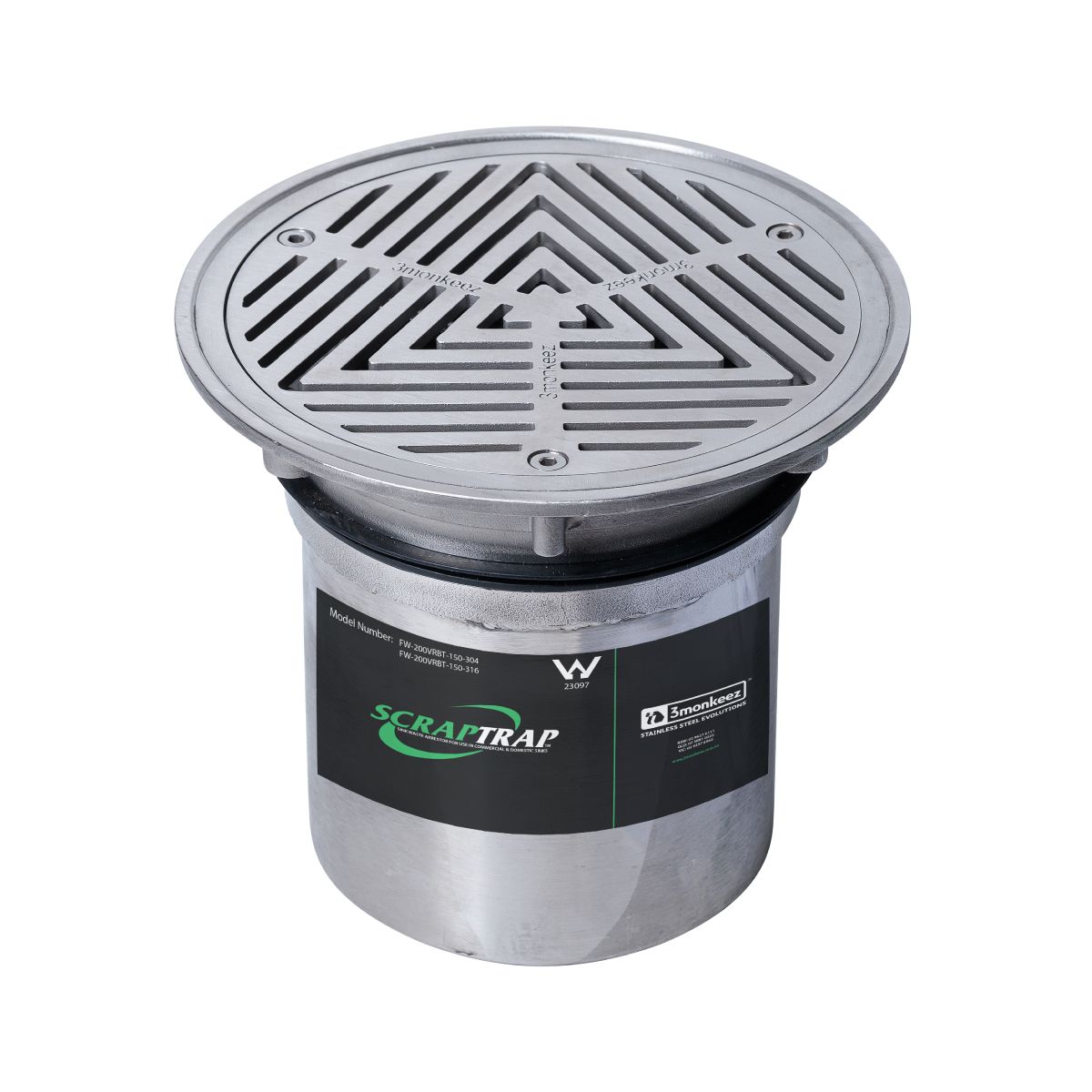3Monkeez 200mm Round Vinyl Floor Waste Arrestor (suits 150mm pipe) - FW-200VRBT-150-316