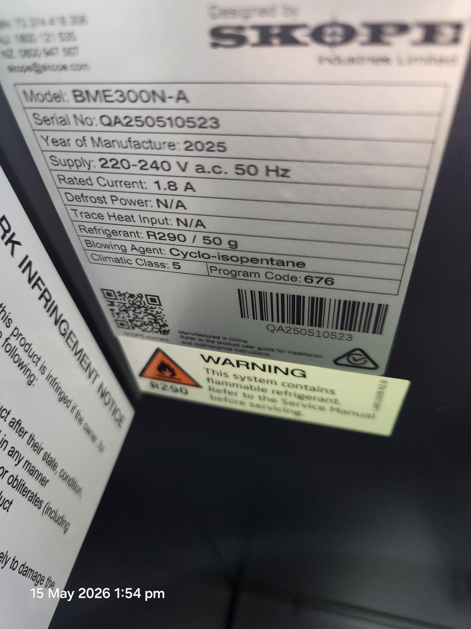 CLEARANCE - BME300N-A 1 Glass Door Display Fridge - BME300N-A-QA250510523