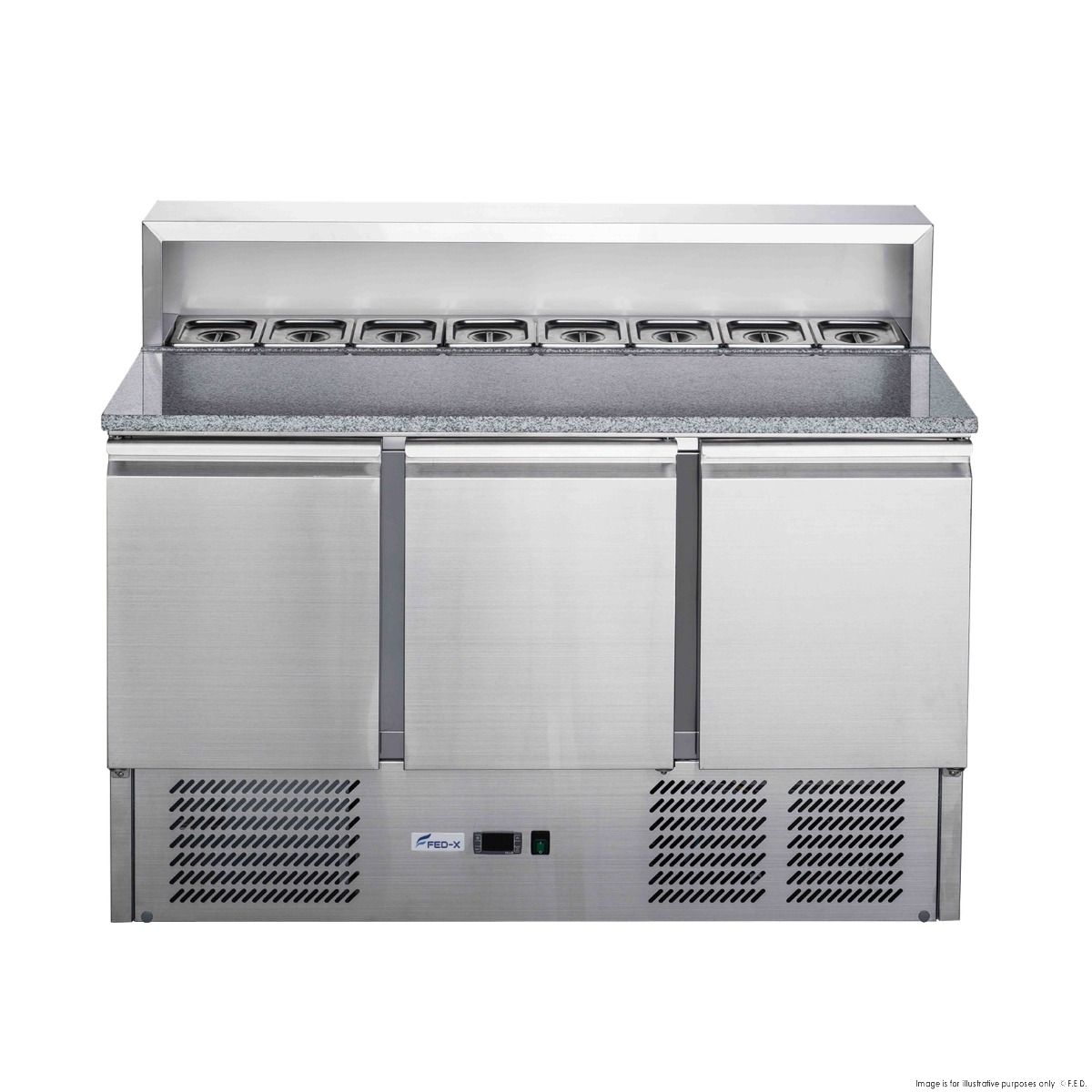 CLEARANCE - FED-X Three Door Salad Prep Fridge with Marble Top - XGNS1300E-NSW2111