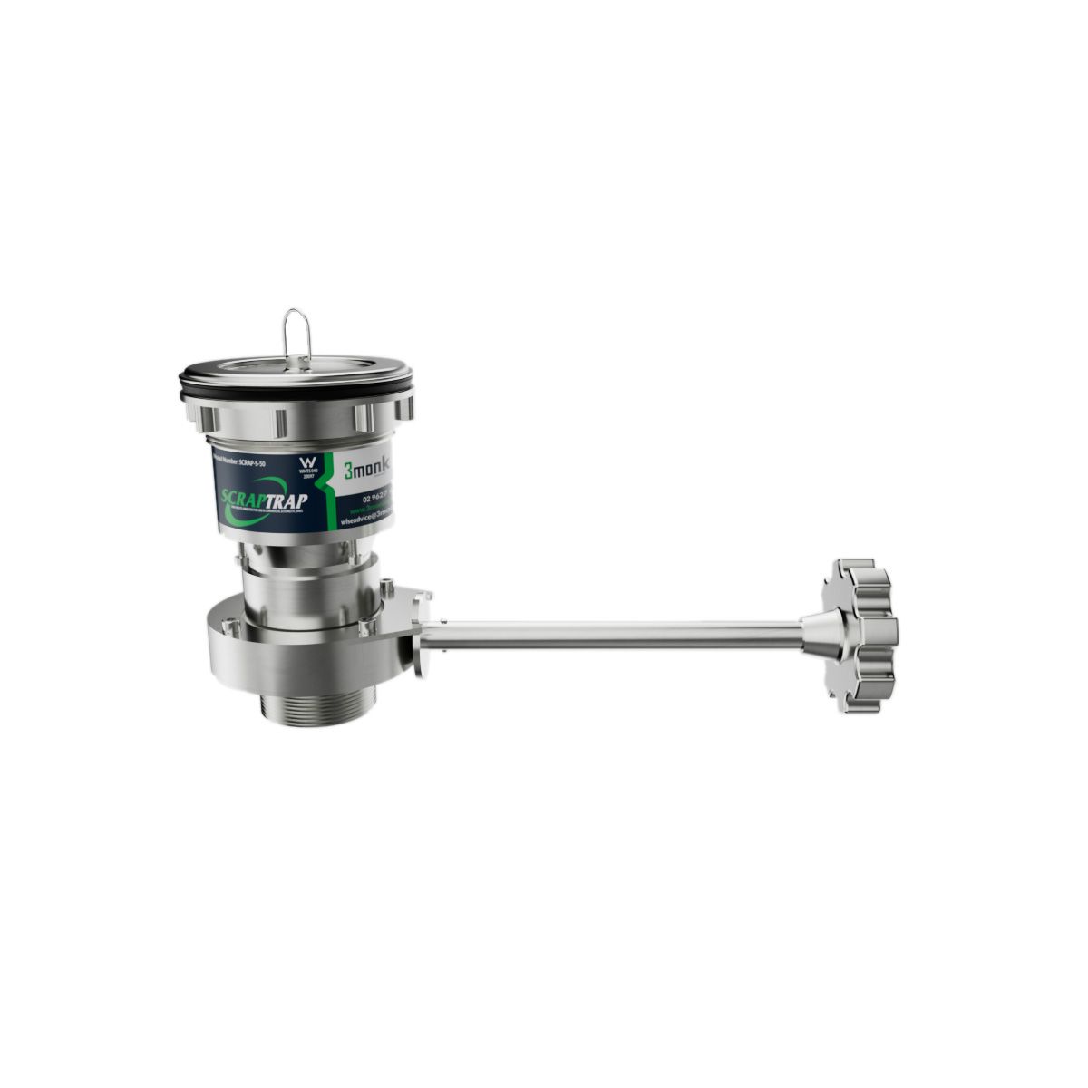3Monkeez 316 Cast Stainless Sink Waste Arrestor with Shut Off Valve (90mm) - SCRAP-C-90-316