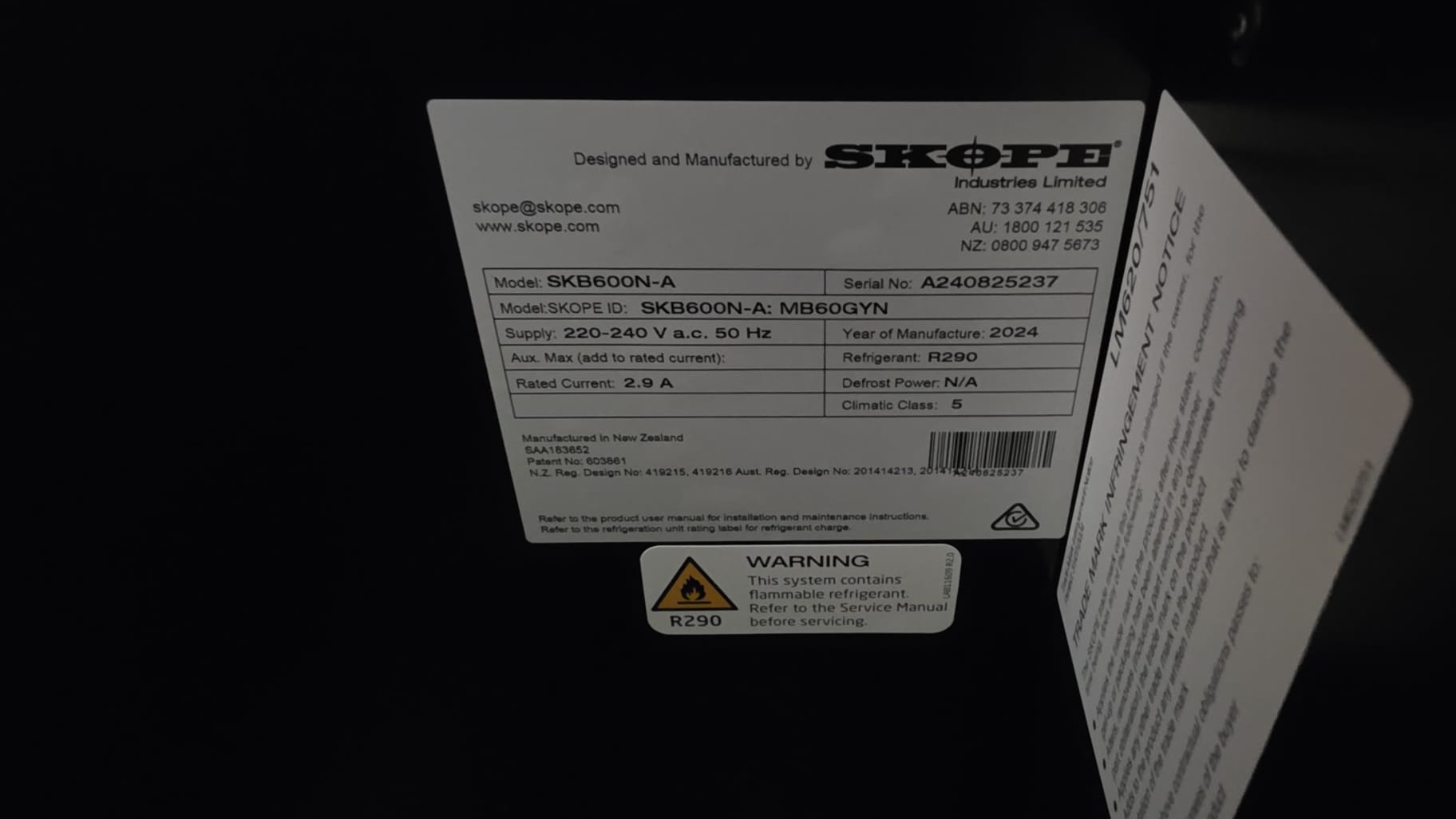 CLEARANCE - Skope 1 Glass Door Display or Storage Fridge - SKB600N-A - SKB600N-A-A240825237