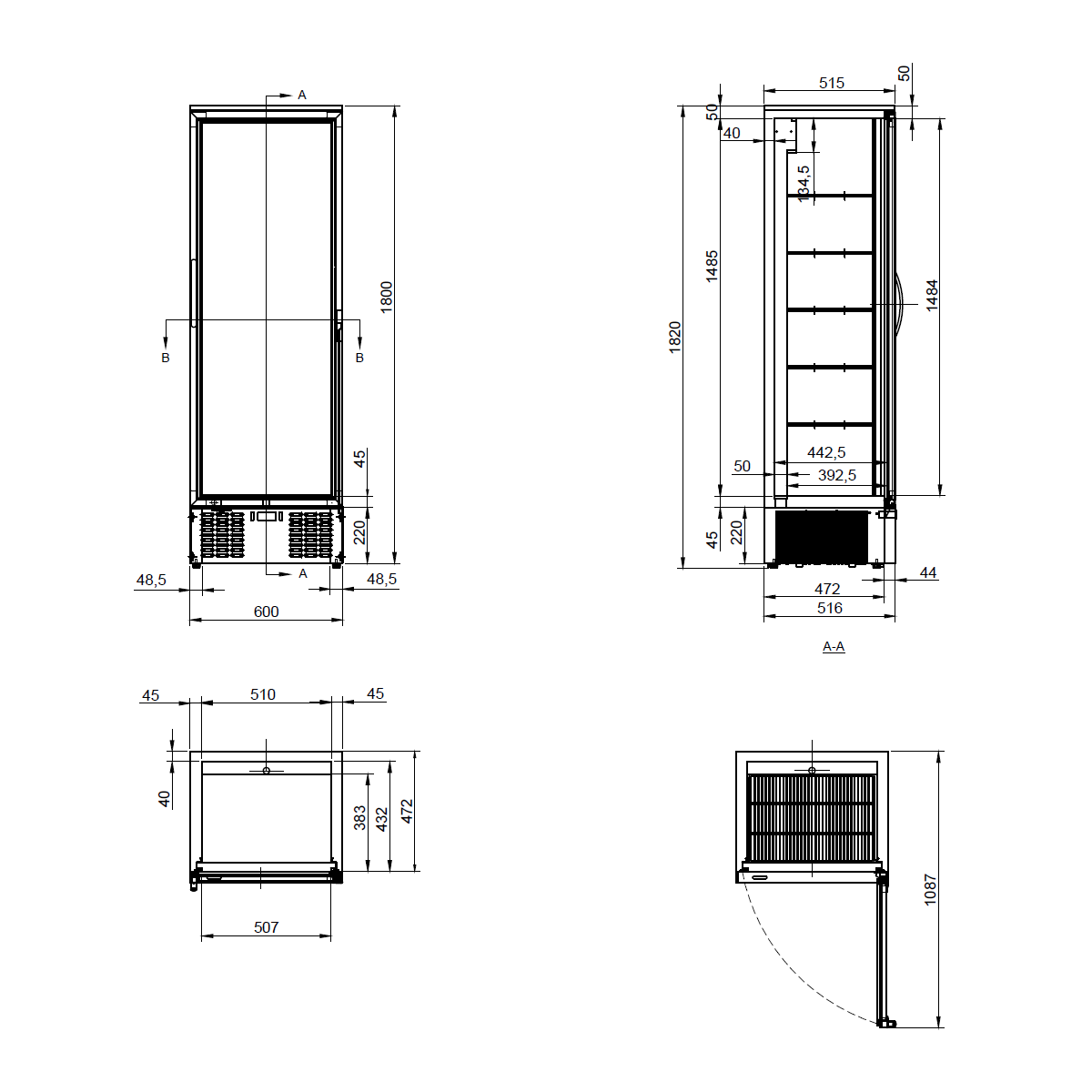 AG Equipment 300L Upright Glass Door Display / Backbar Fridge - Black B300G