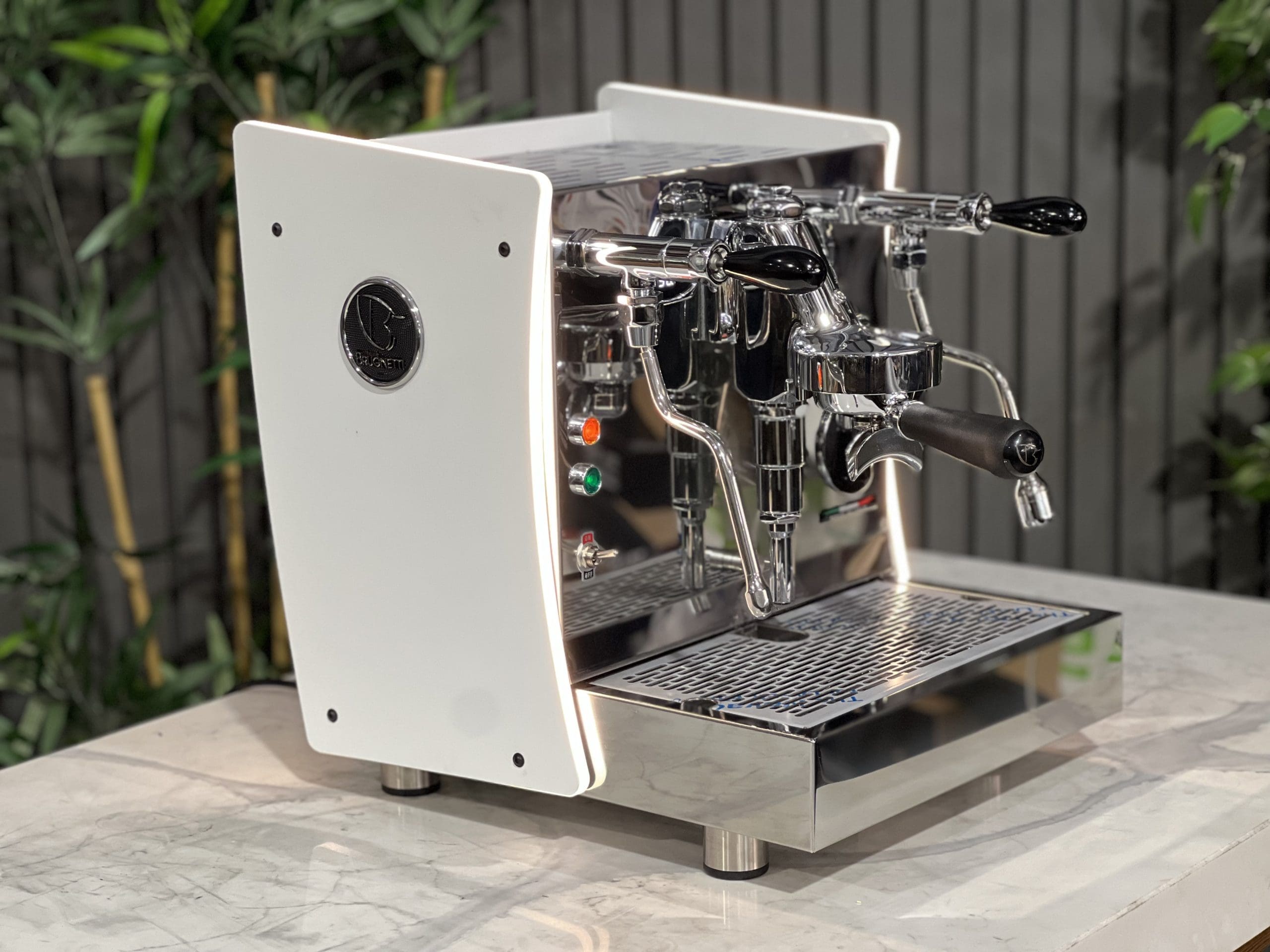 Brugnetti Giulietta White & w/ Side Lights - 1 Group Commercial Espresso Machine - Stainless