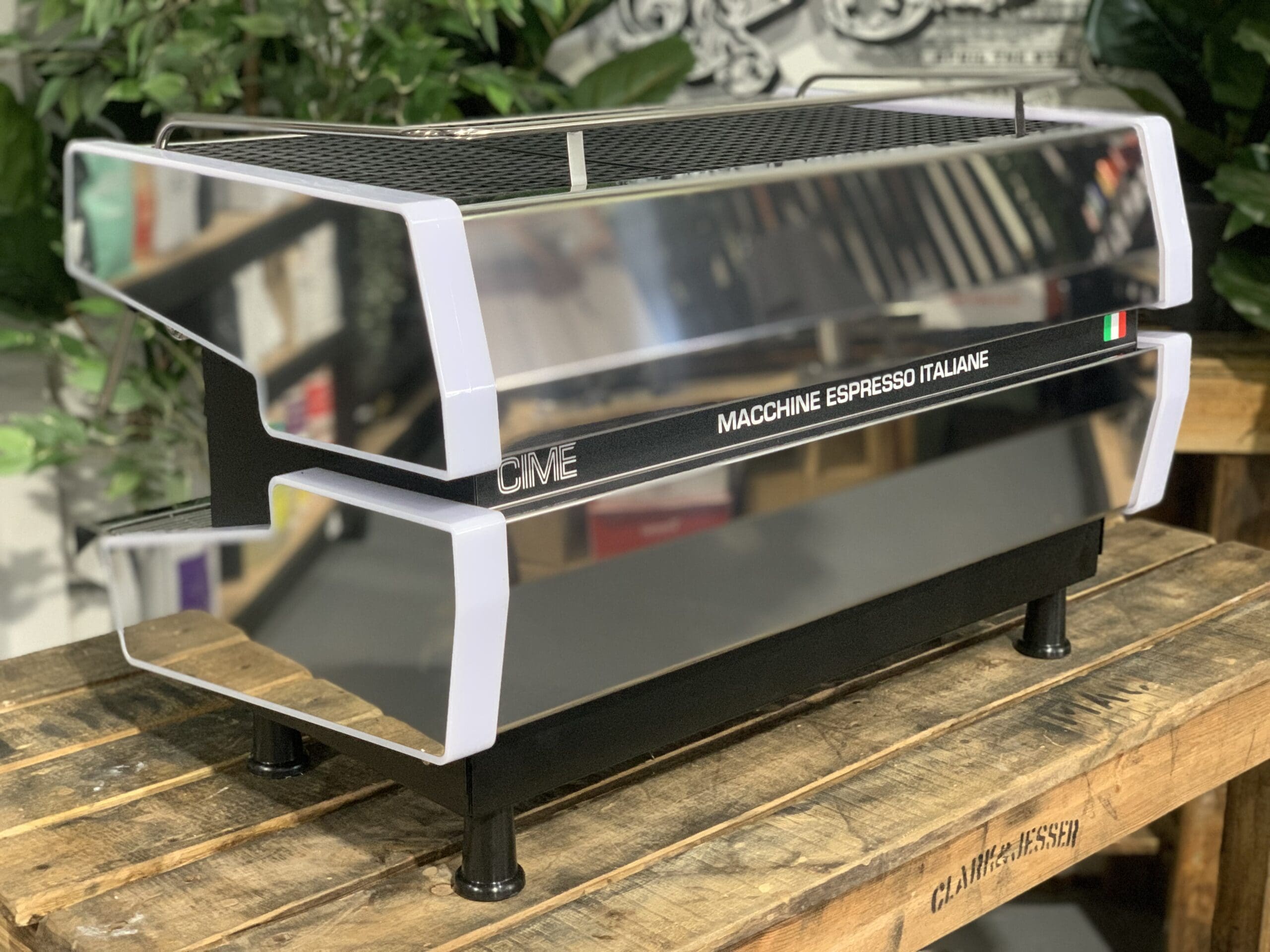 Cime CO-03 Neo E61 White w. Black & Brown Pesado - 2 Group Commercial Espresso Machine - Timber