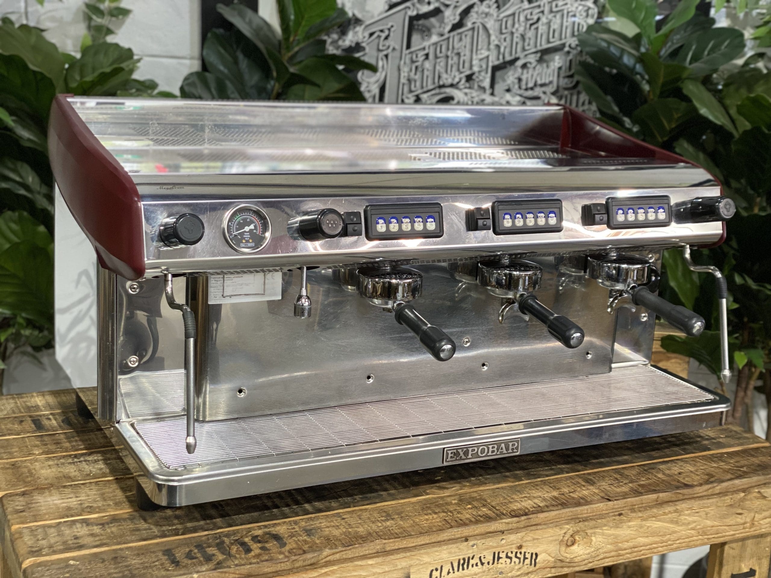 Expobar MegaCrem High Cup 3 Group Stainless & Red Espresso Coffee Machine - 35398