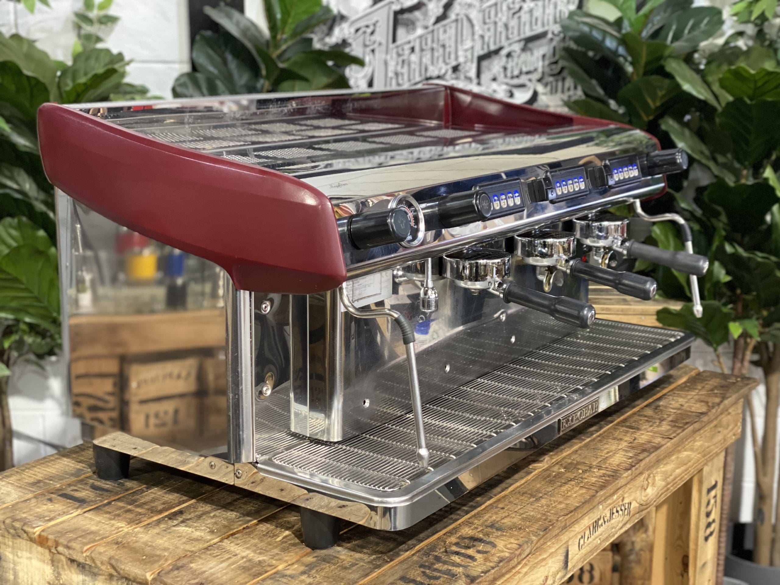 Expobar MegaCrem High Cup Stainless - 3 Group Commercial Espresso Machine - Red