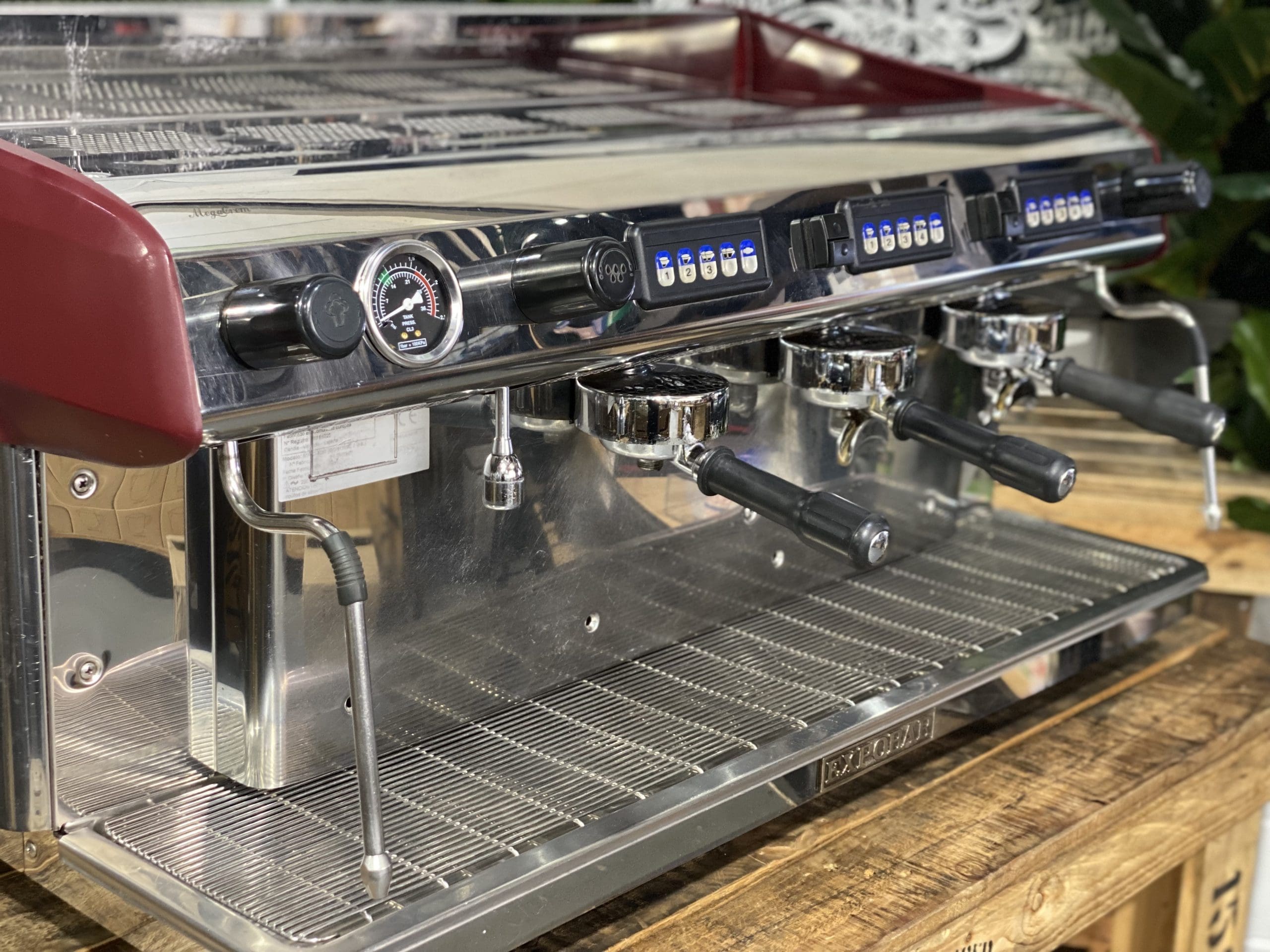 Expobar MegaCrem High Cup Stainless - 3 Group Commercial Espresso Machine - Red