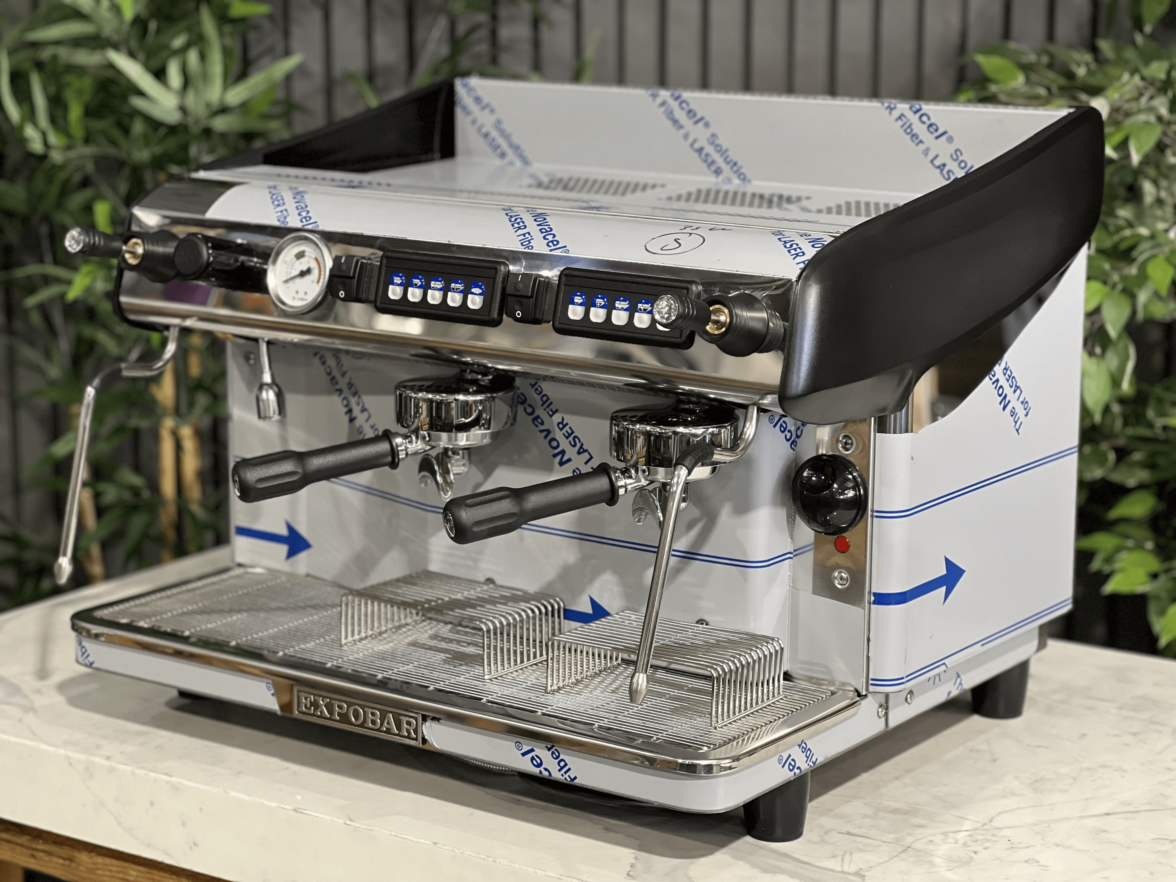 Expobar Megacrem High Cup Flick Taps - 2 Group Commercial Espresso Machine - Stainless