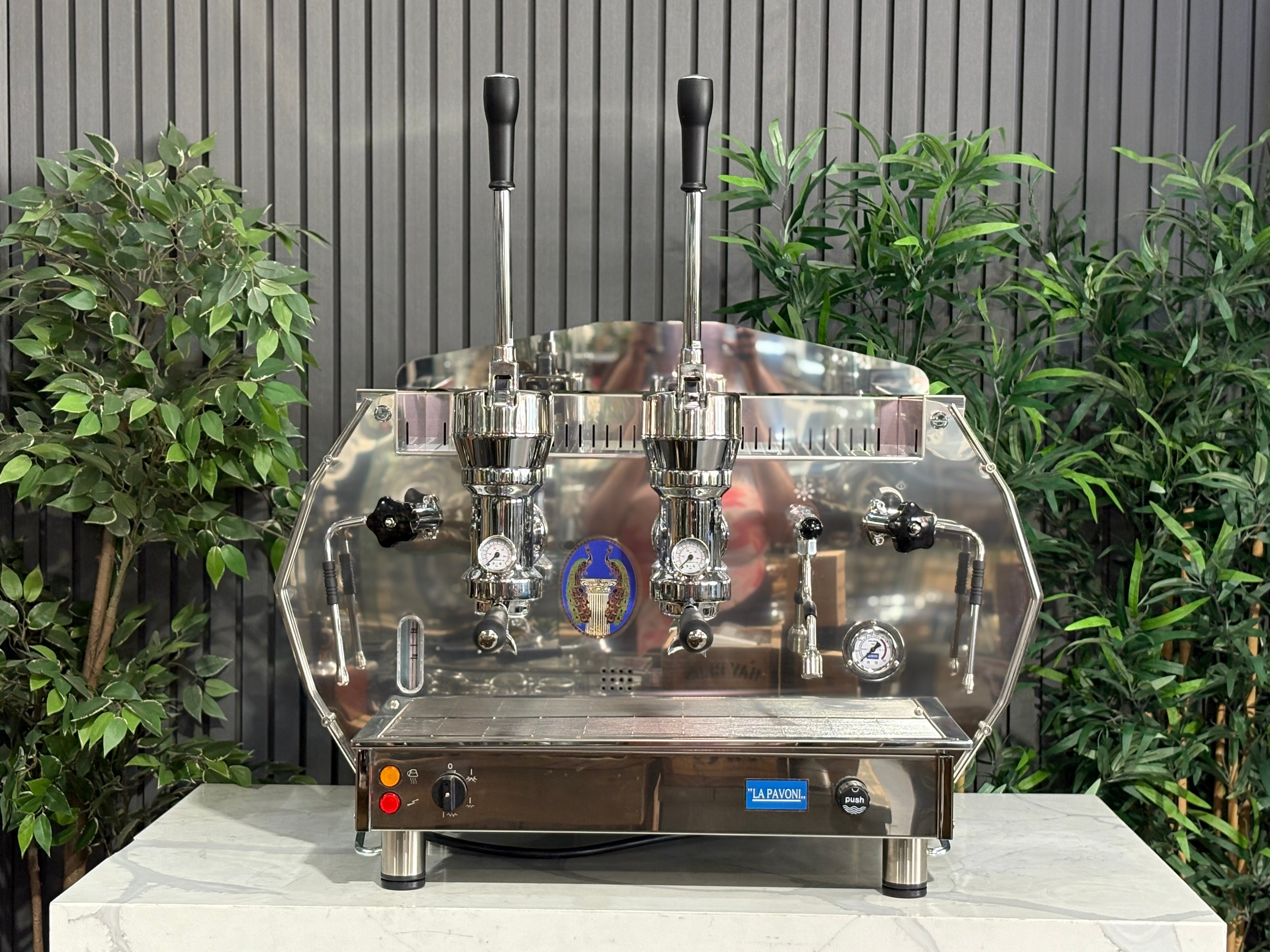 La Pavoni Diamante Lever Blue - 2 Group Commercial Espresso Machine - Chrome