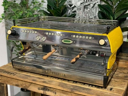 La Marzocco FB80 Yellow w Handles - 3 Group Commercial Espresso Machine - Timber