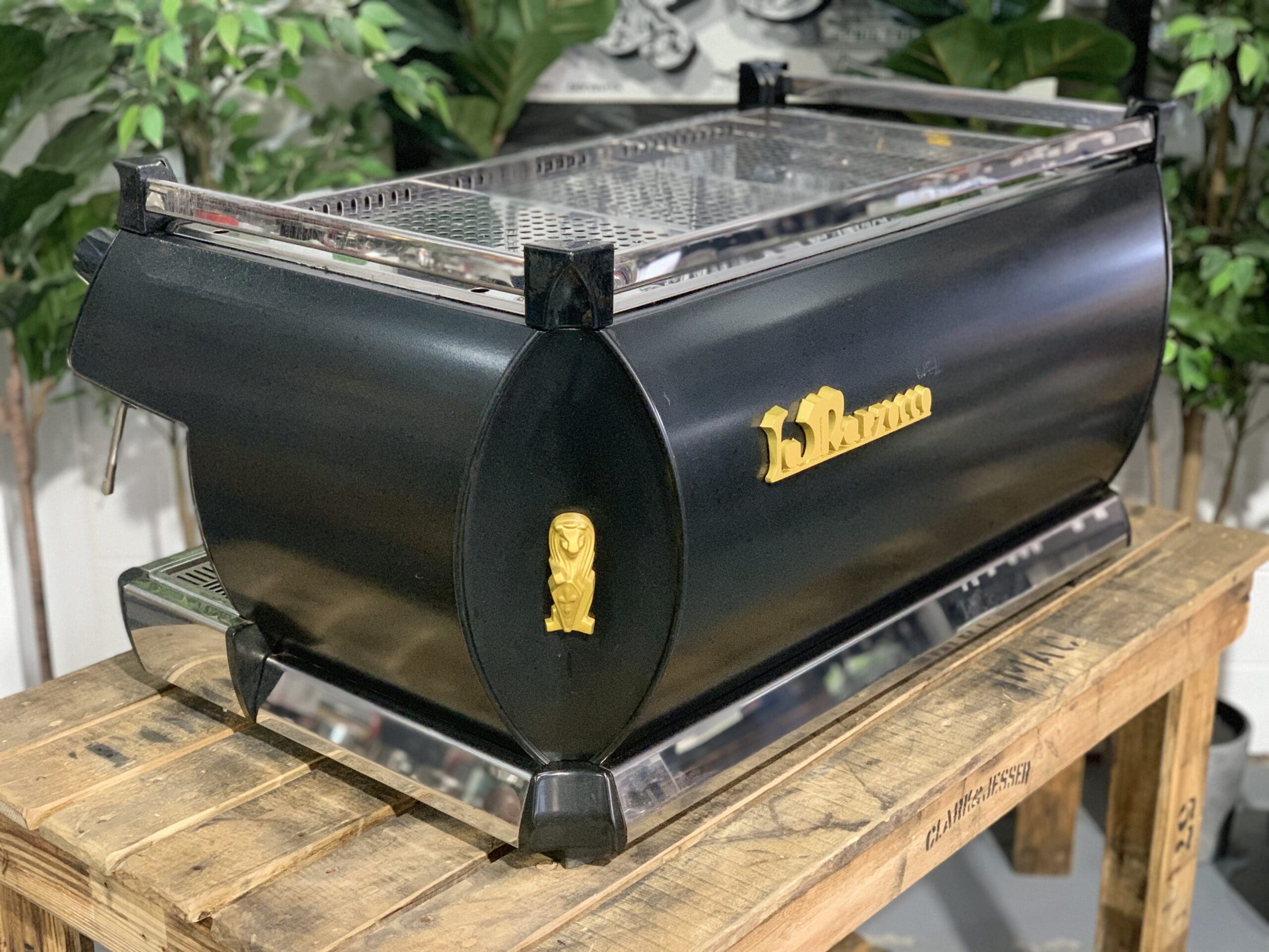 La Marzocco GB5 Black with Badge & Lions - 3 Group Commercial Espresso Machine - Gold