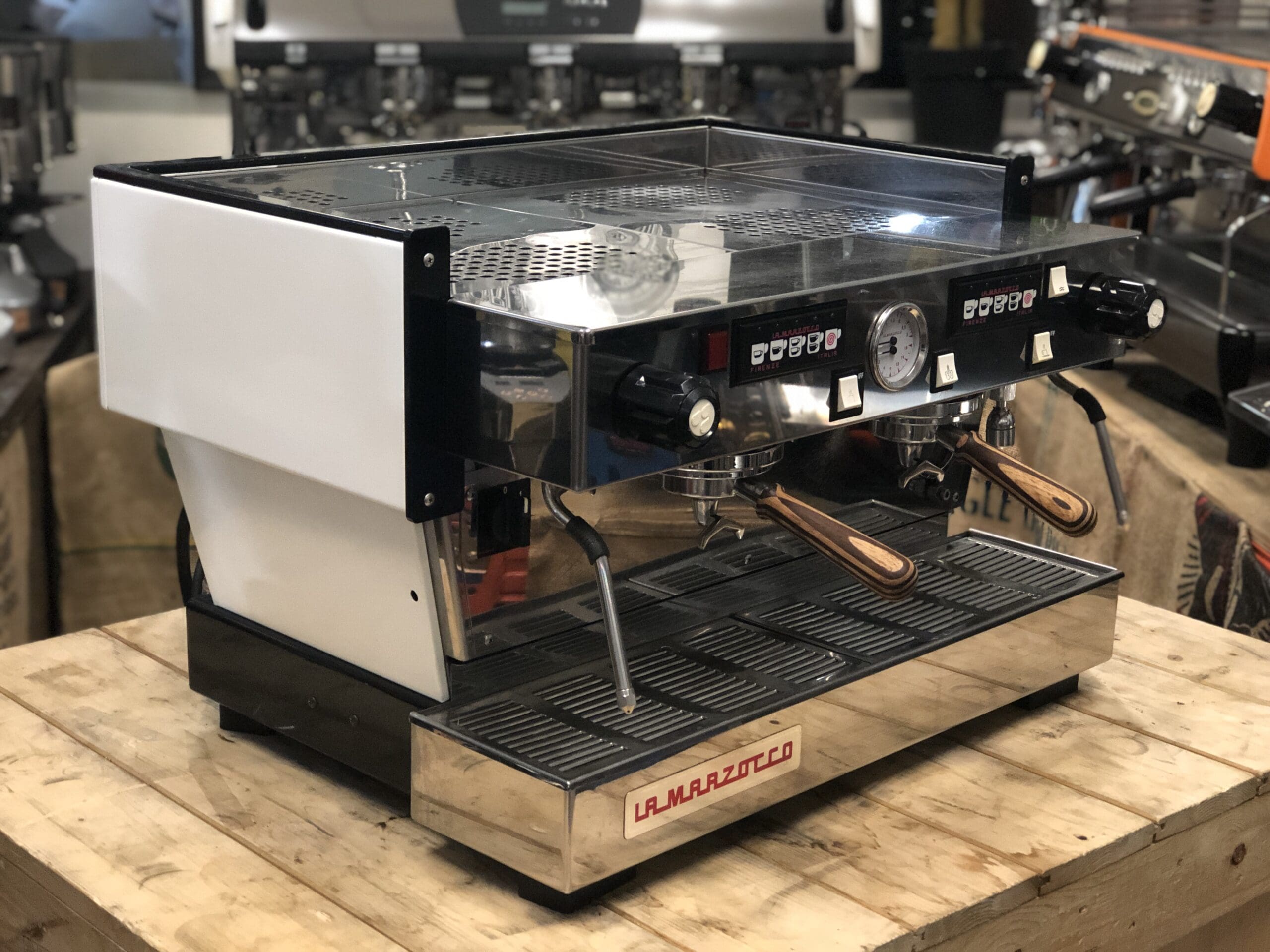 La Marzocco Linea Classic White with Handles - 2 Group Commercial Espresso Machine - Timber