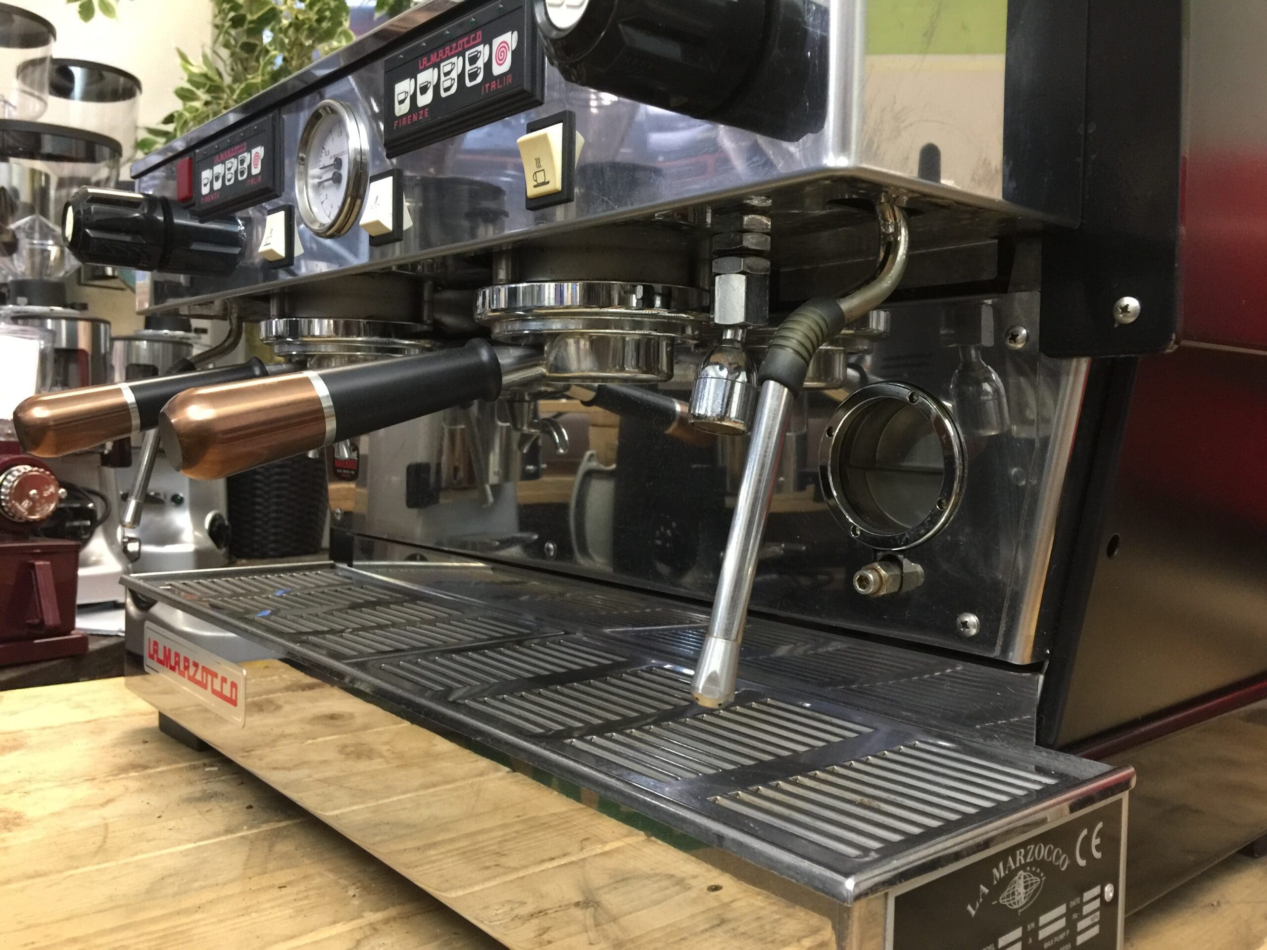La Marzocco Linea Classic Matte Black with Black & Handles - 2 Group Commercial Espresso Machine - Bronze