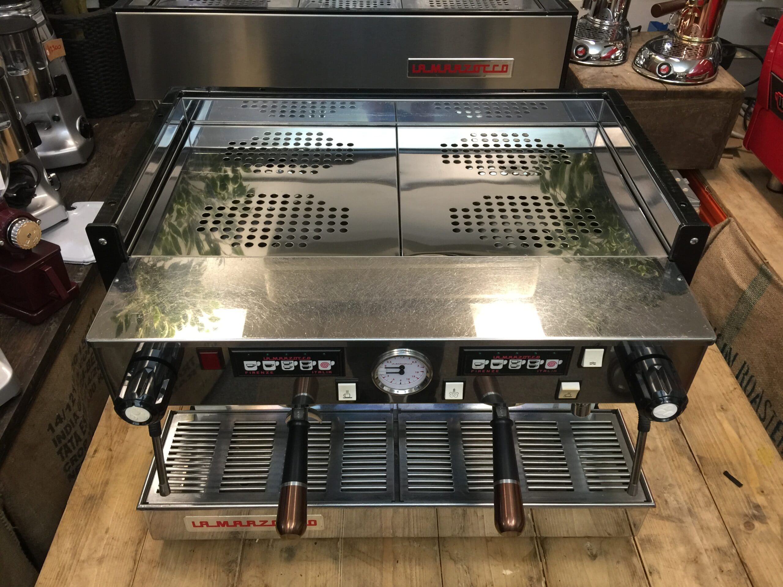 La Marzocco Linea Classic Matte Black with Black & Handles - 2 Group Commercial Espresso Machine - Bronze