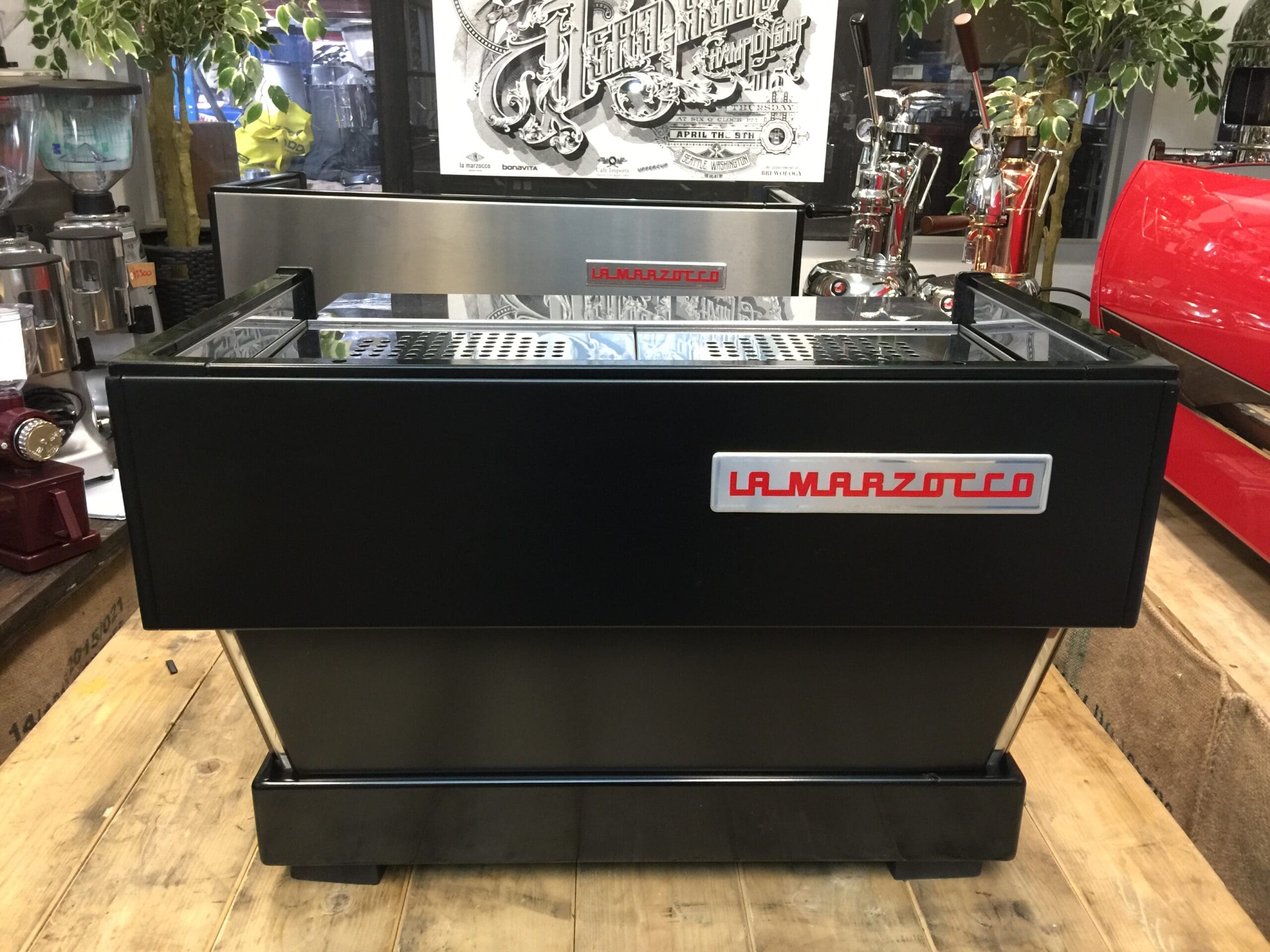 La Marzocco Linea Classic Matte Black with Black & Handles - 2 Group Commercial Espresso Machine - Bronze
