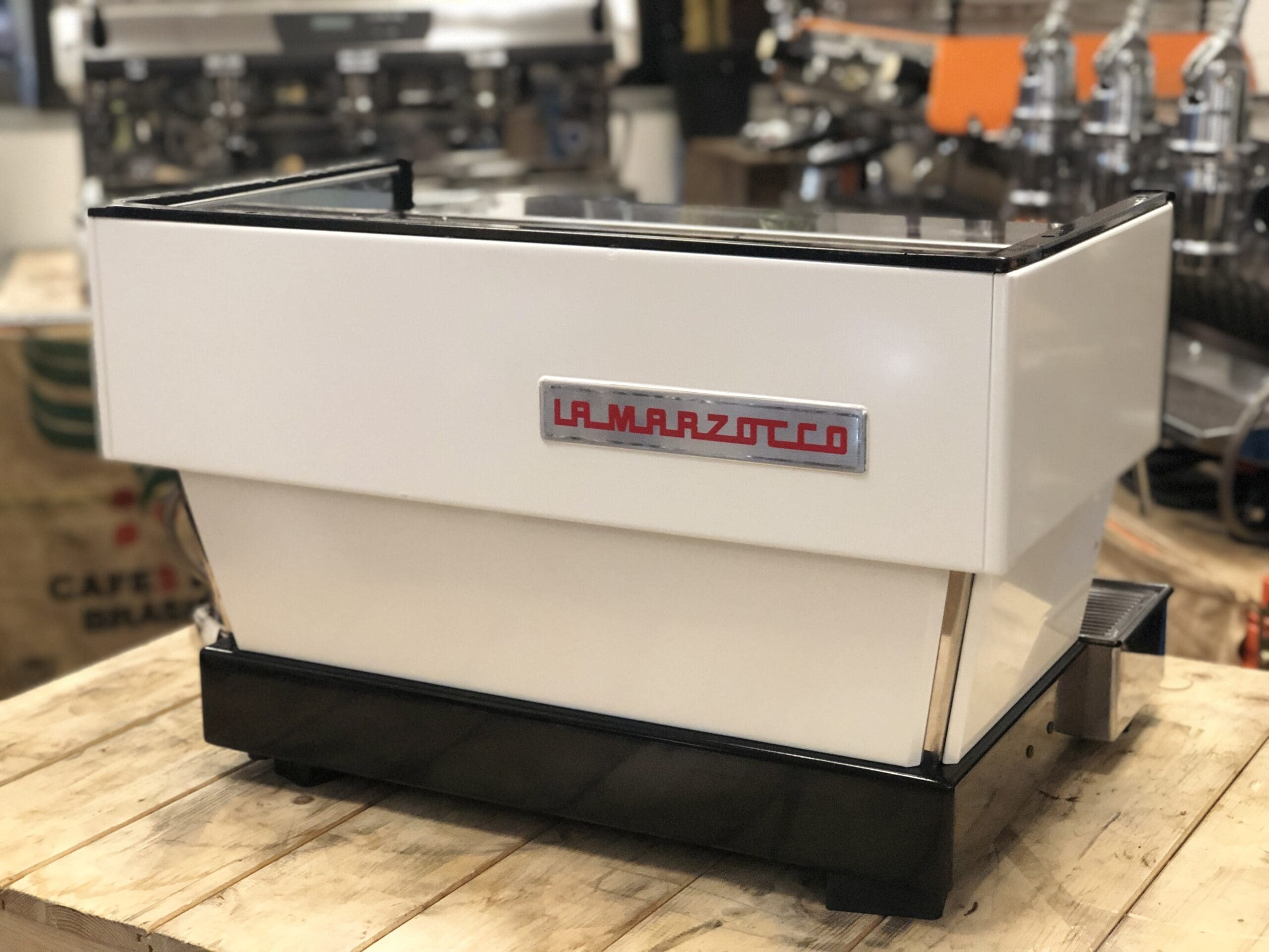 La Marzocco Linea Classic White with Handles - 2 Group Commercial Espresso Machine - Timber