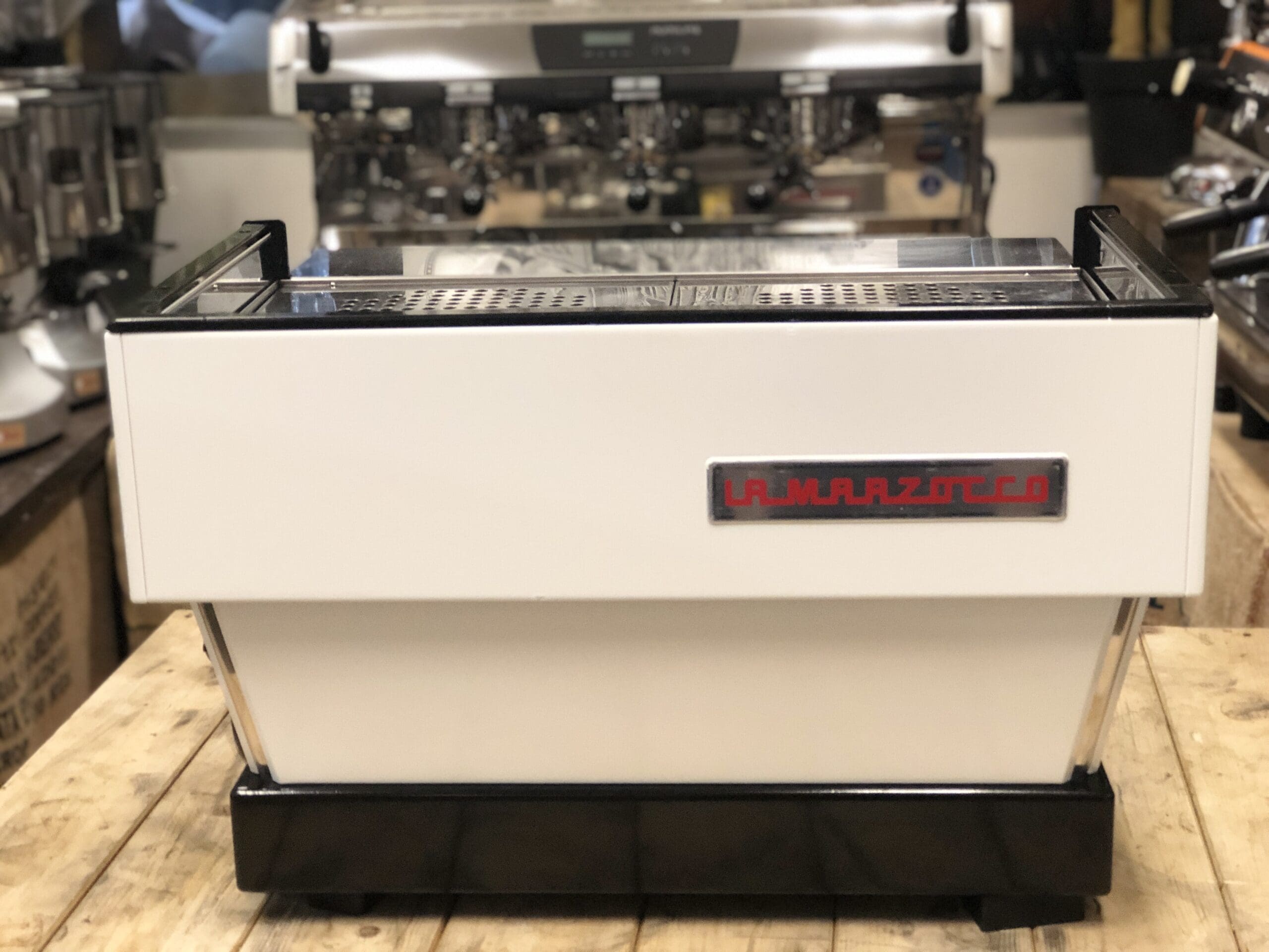 La Marzocco Linea Classic White with Handles - 2 Group Commercial Espresso Machine - Timber
