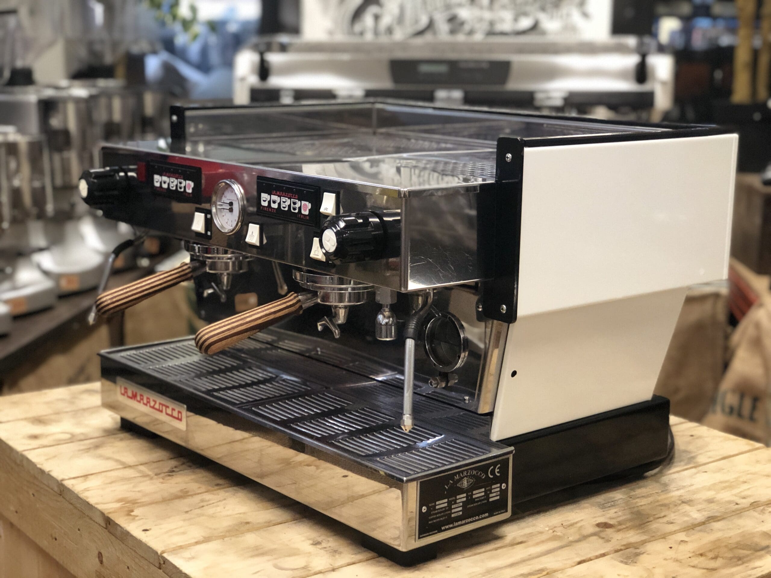 La Marzocco Linea Classic White with Handles - 2 Group Commercial Espresso Machine - Timber