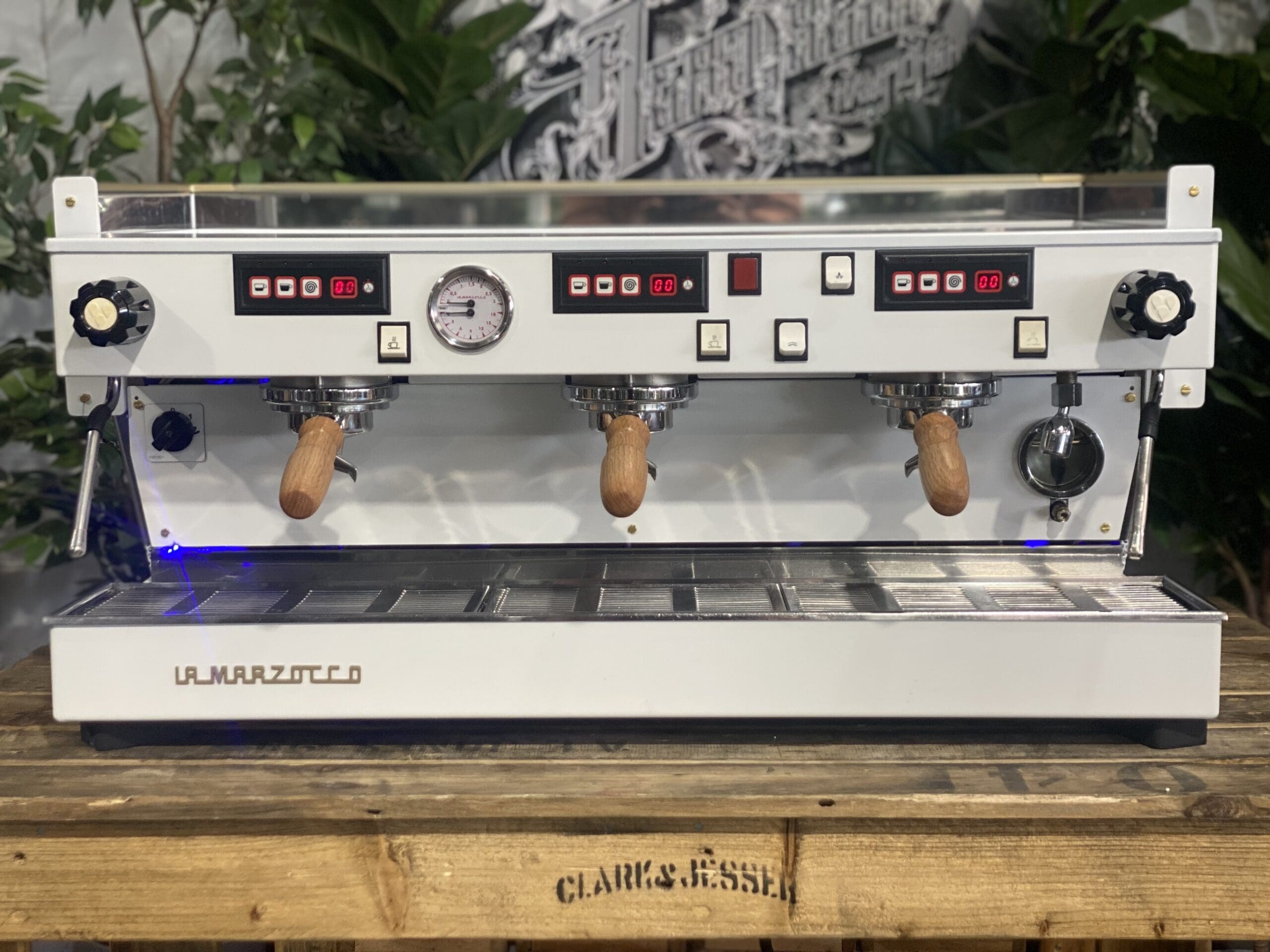 La Marzocco Linea Classic White & LED Cutout - 3 Group Commercial Espresso Machine - Timber