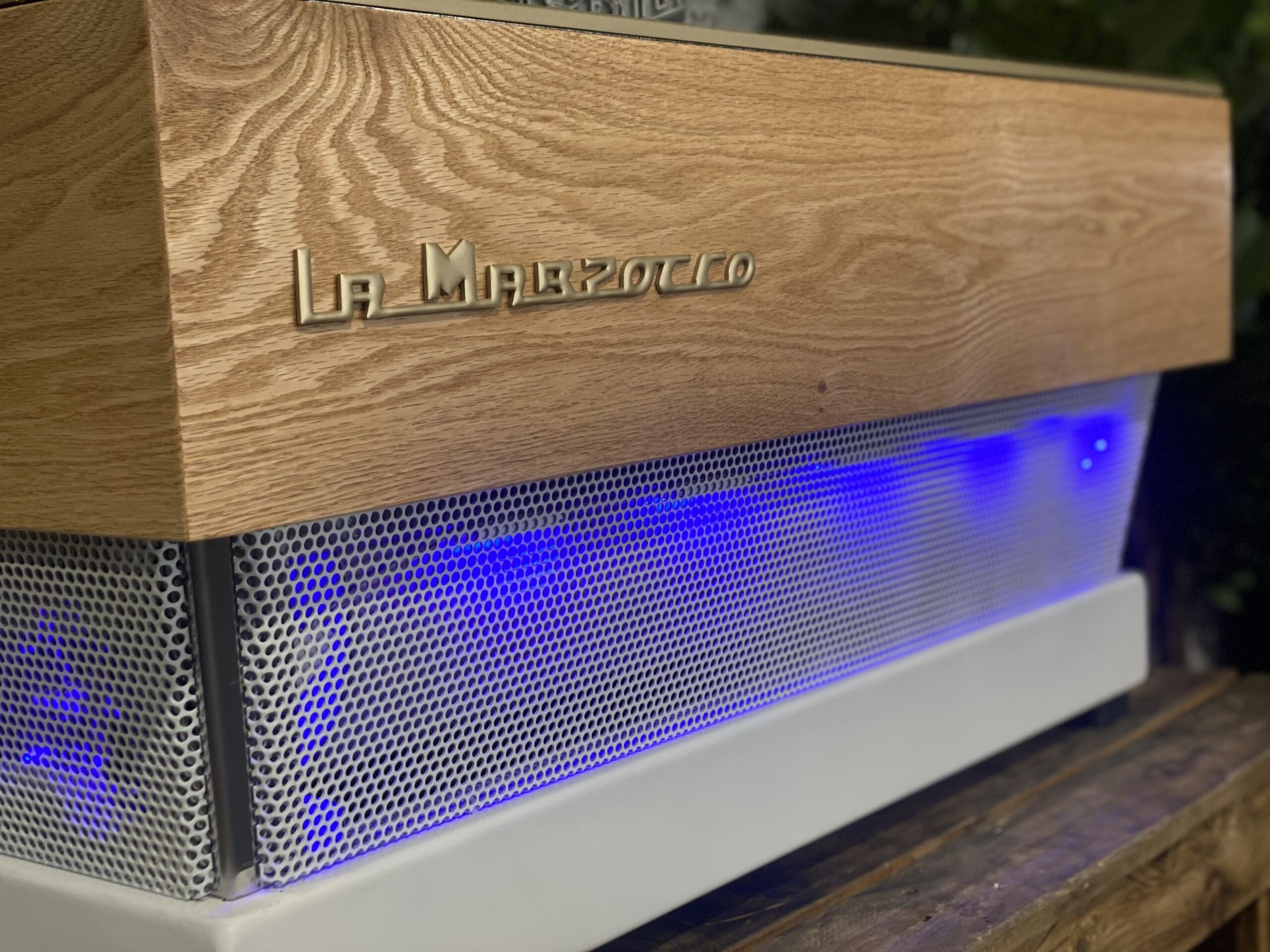La Marzocco Linea Classic White & LED Cutout - 3 Group Commercial Espresso Machine - Timber