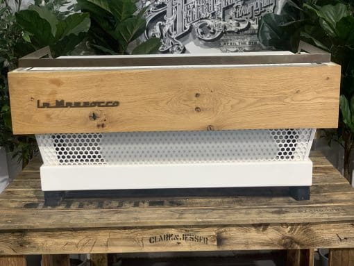 La Marzocco Linea White & Cut Out with Chronos - 3 Group Commercial Espresso Machine - Timber