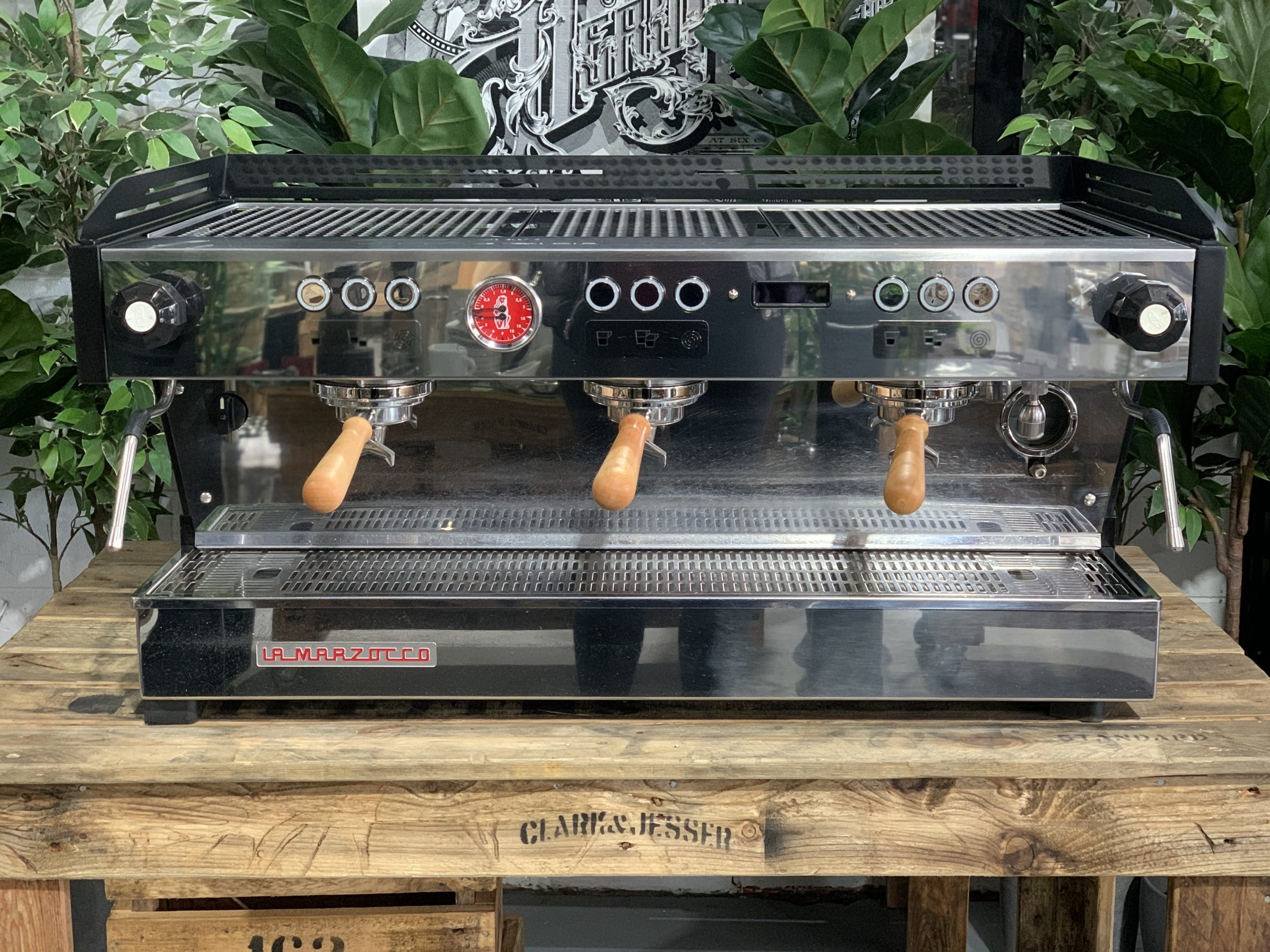 La Marzocco Linea PB Black with Handles - 3 Group Commercial Espresso Machine - Timber