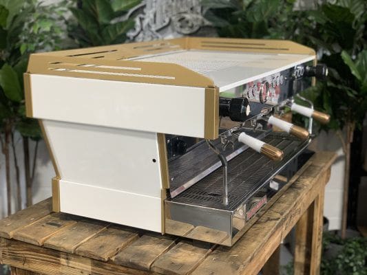 La Marzocco Linea PB White & with Pesado Handles - 3 Group Commercial Espresso Machine - Gold
