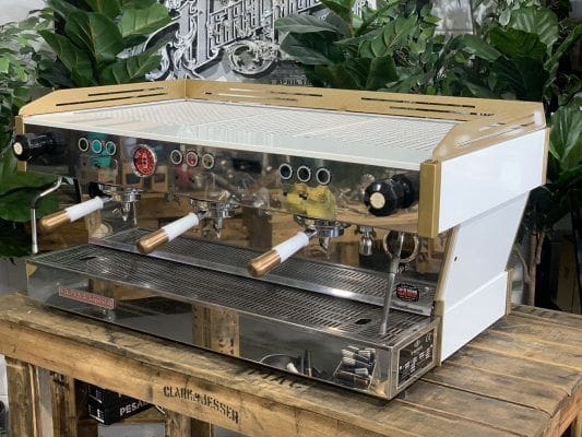 La Marzocco Linea PB White & with Pesado Handles - 3 Group Commercial Espresso Machine - Gold
