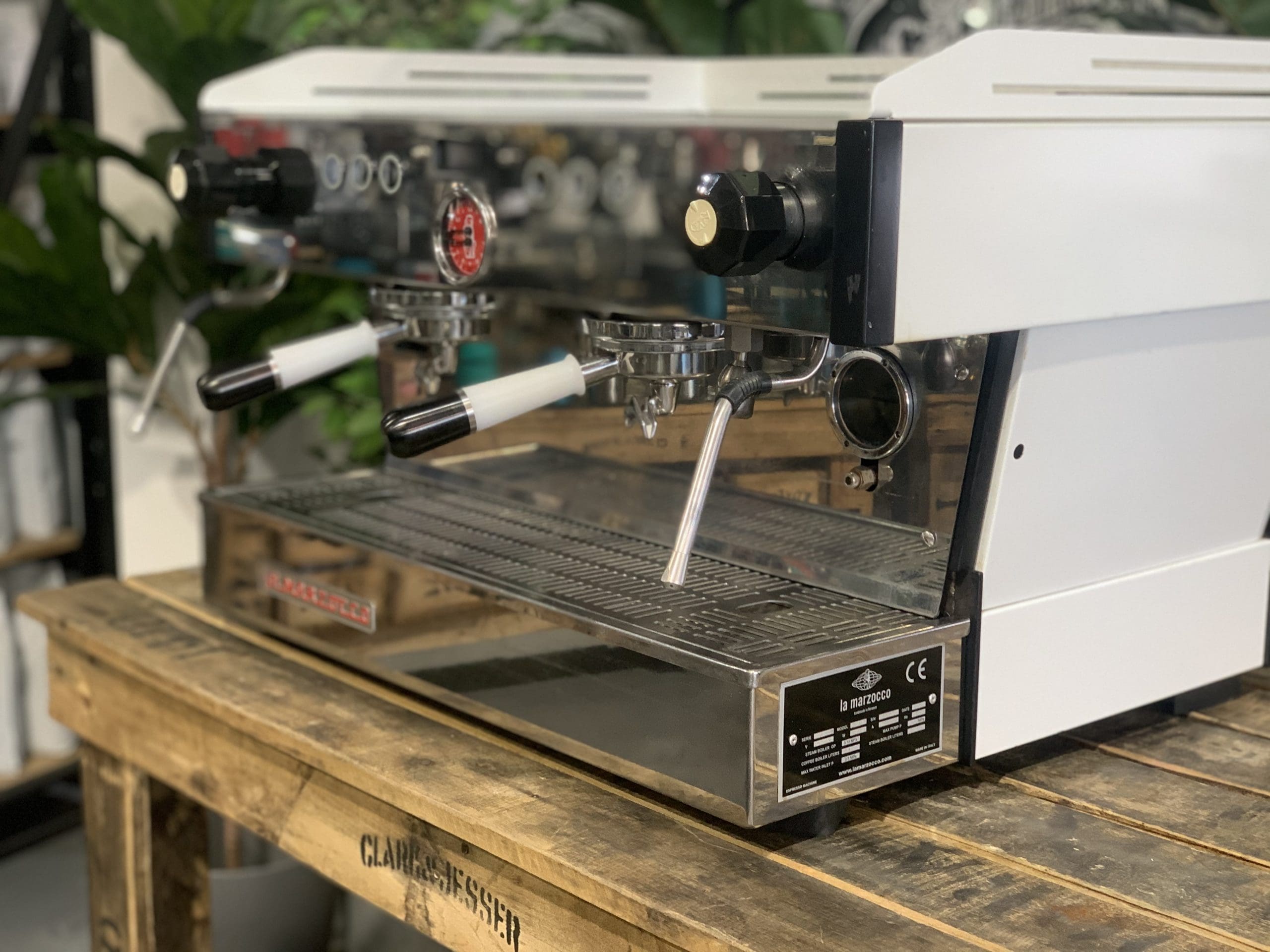 La Marzocco Linea PB w. Pesado Group Handles - 2 Group Commercial Espresso Machine - White