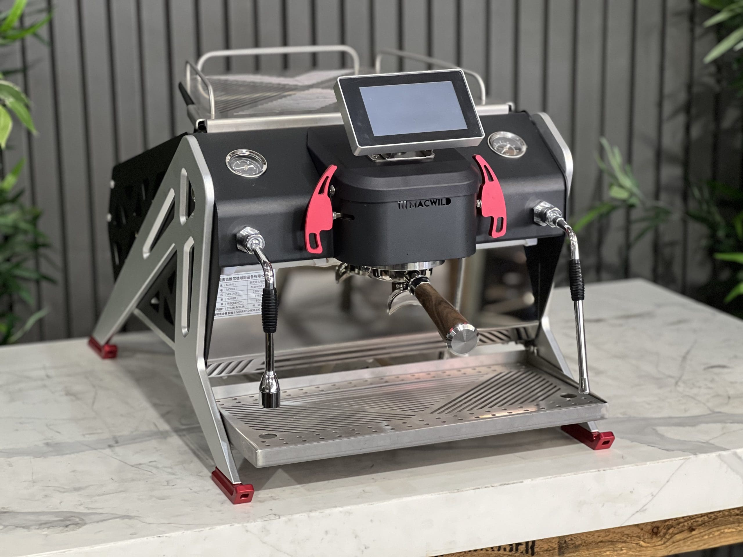 Macwild Pro Black, Grey & Accents - 1 Group Commercial Espresso Machine - Red