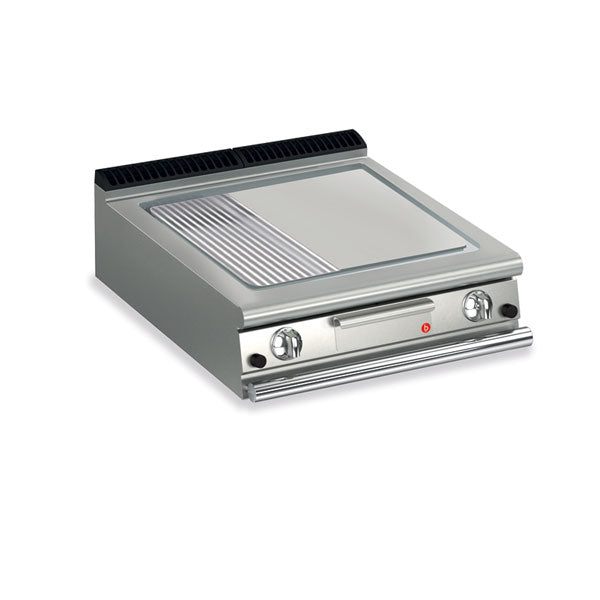 Baron 2 Burner Gas Fry Top With 2/3 Smooth 1/3 Ribbed Mild Steel Plate And Thermostatic Control Q90SFT/G820