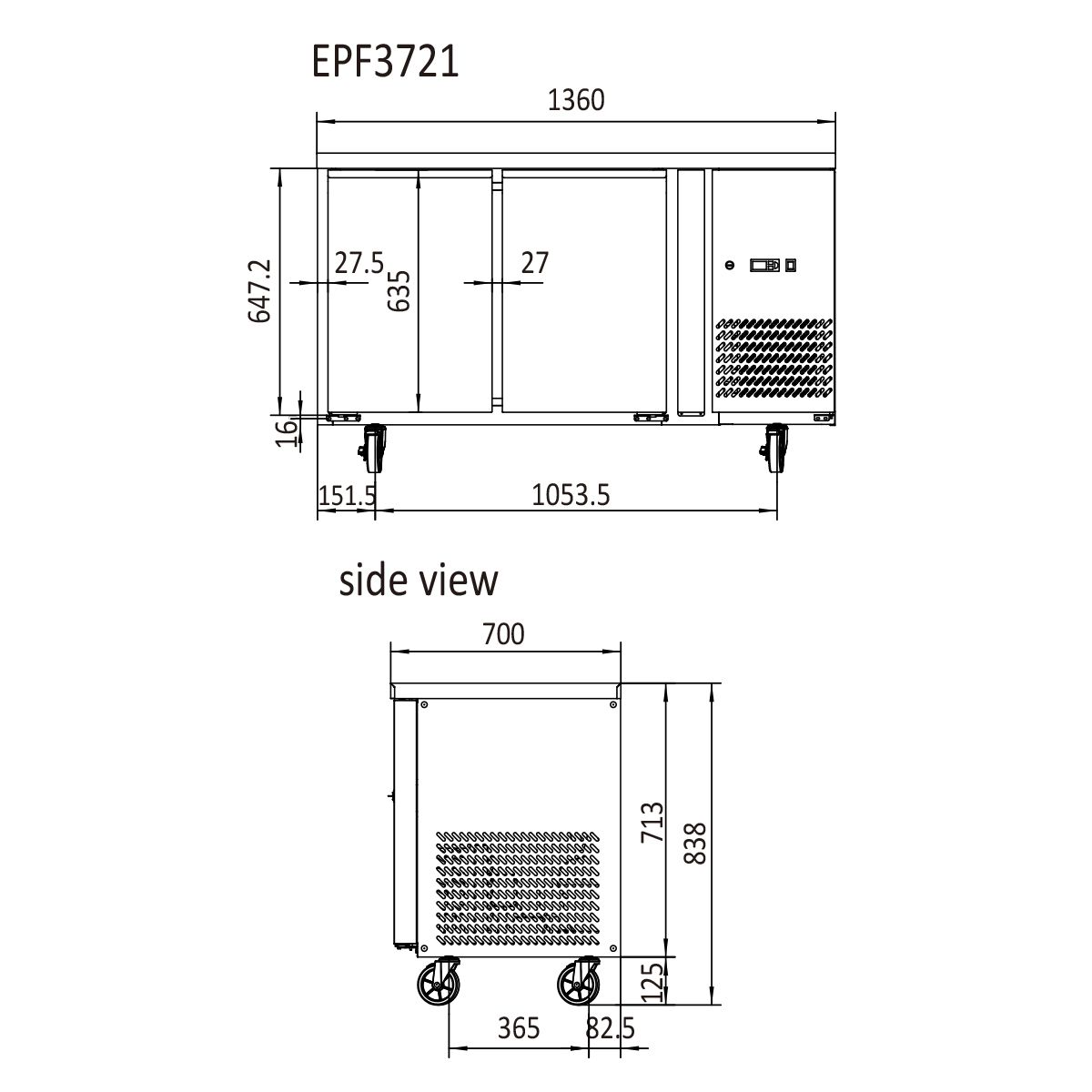 Commercial Under Bench Fridges Glass Two Door | Atosa | EPF3721