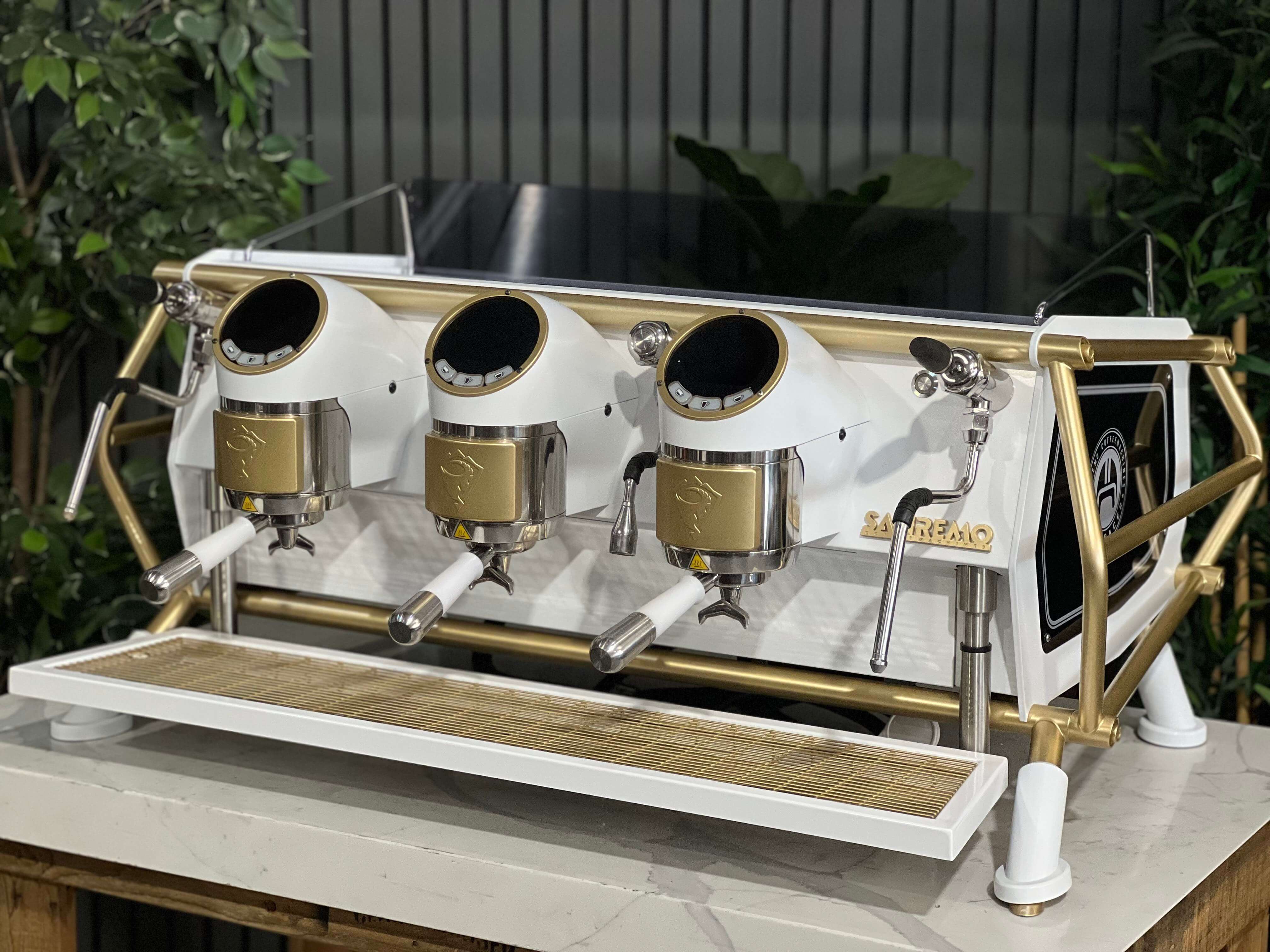 San Remo Cafe Racer White - 3 Group Commercial Espresso Machine - Gold