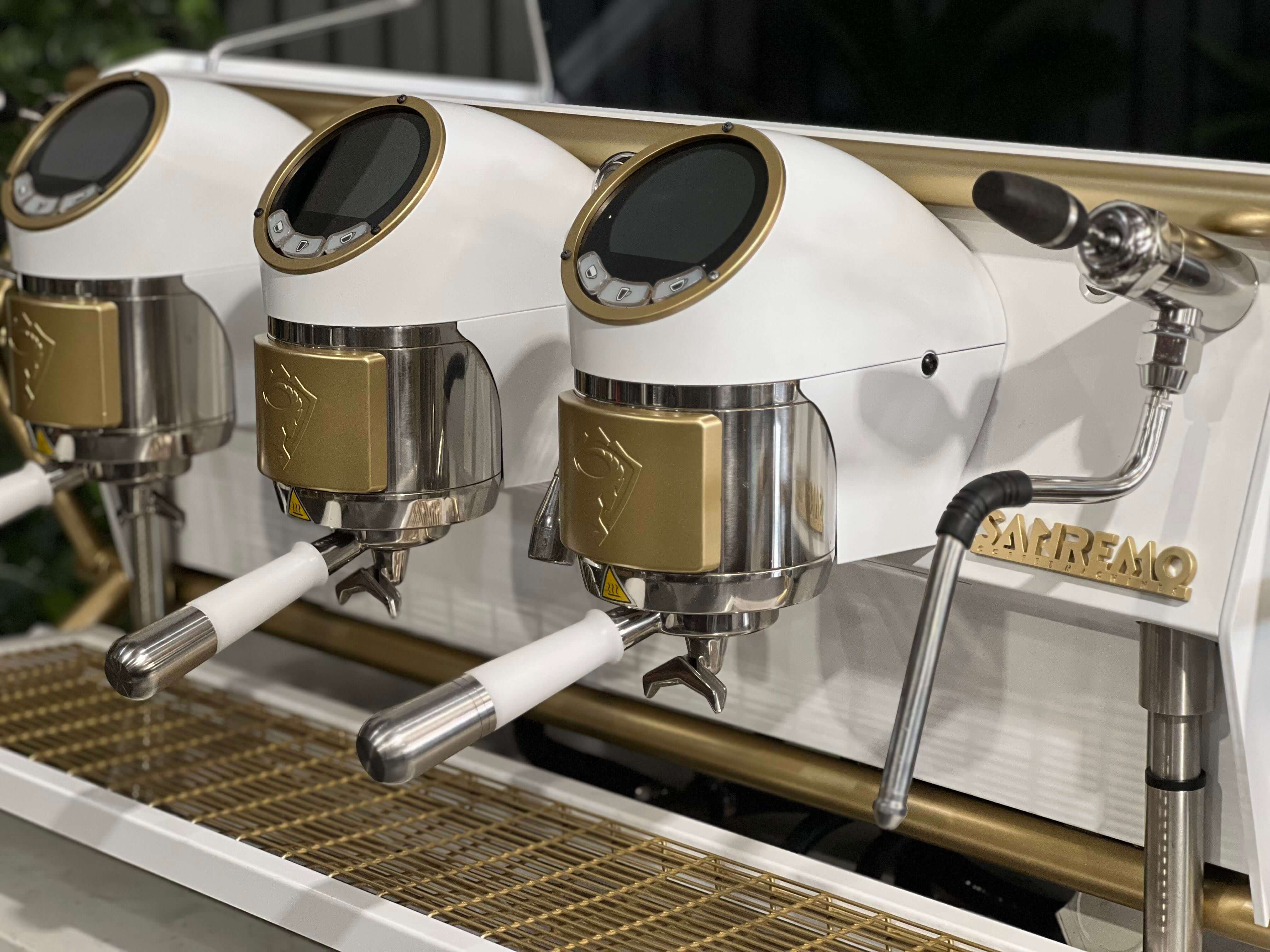 San Remo Cafe Racer White - 3 Group Commercial Espresso Machine - Gold