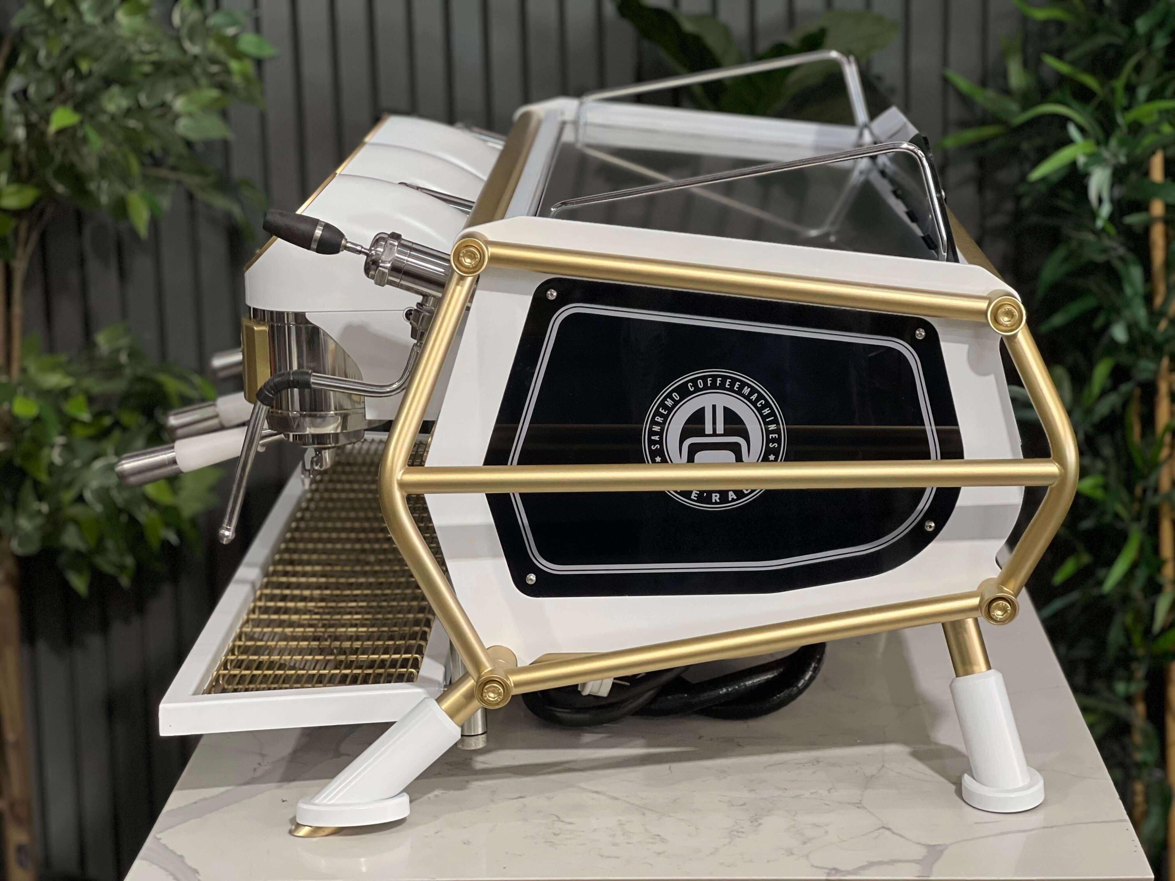 San Remo Cafe Racer White - 3 Group Commercial Espresso Machine - Gold