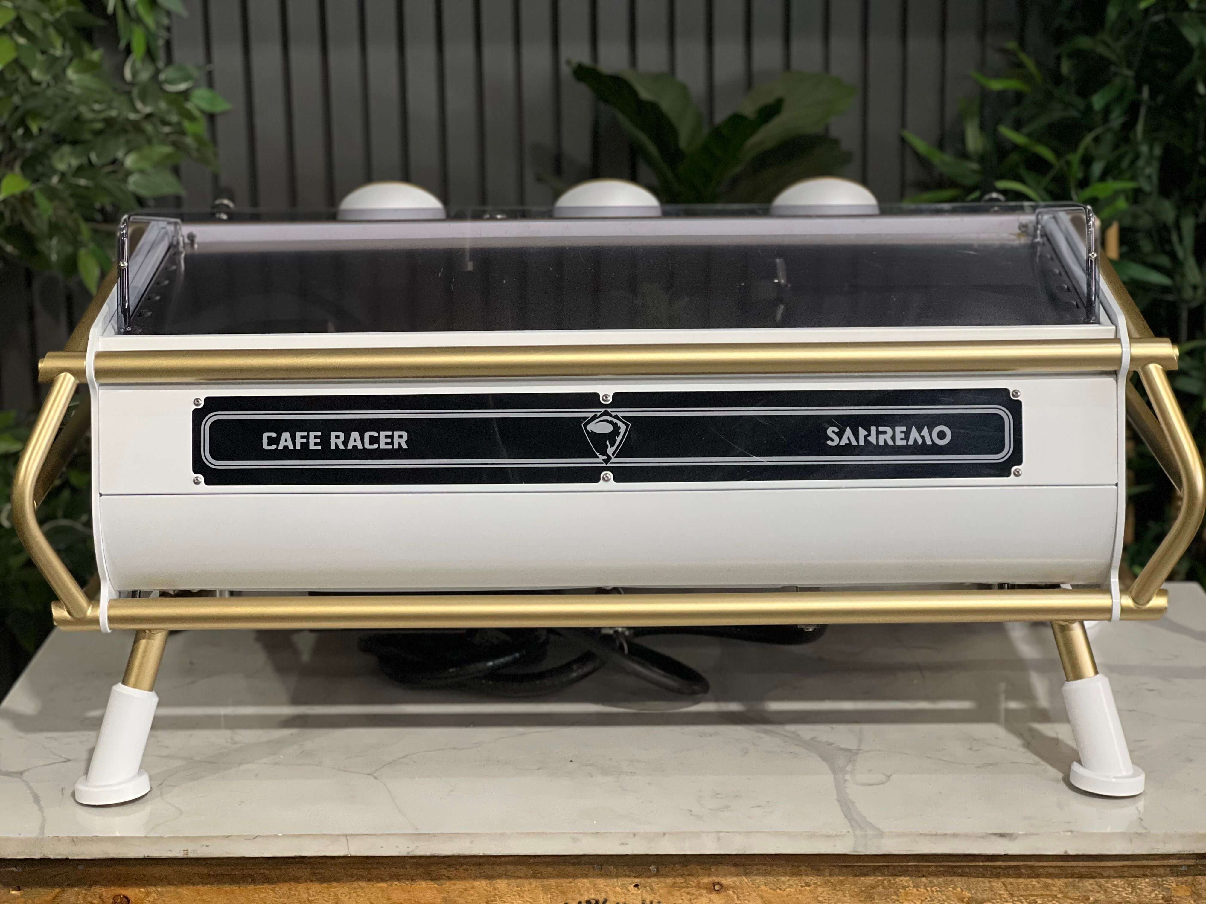 San Remo Cafe Racer White - 3 Group Commercial Espresso Machine - Gold