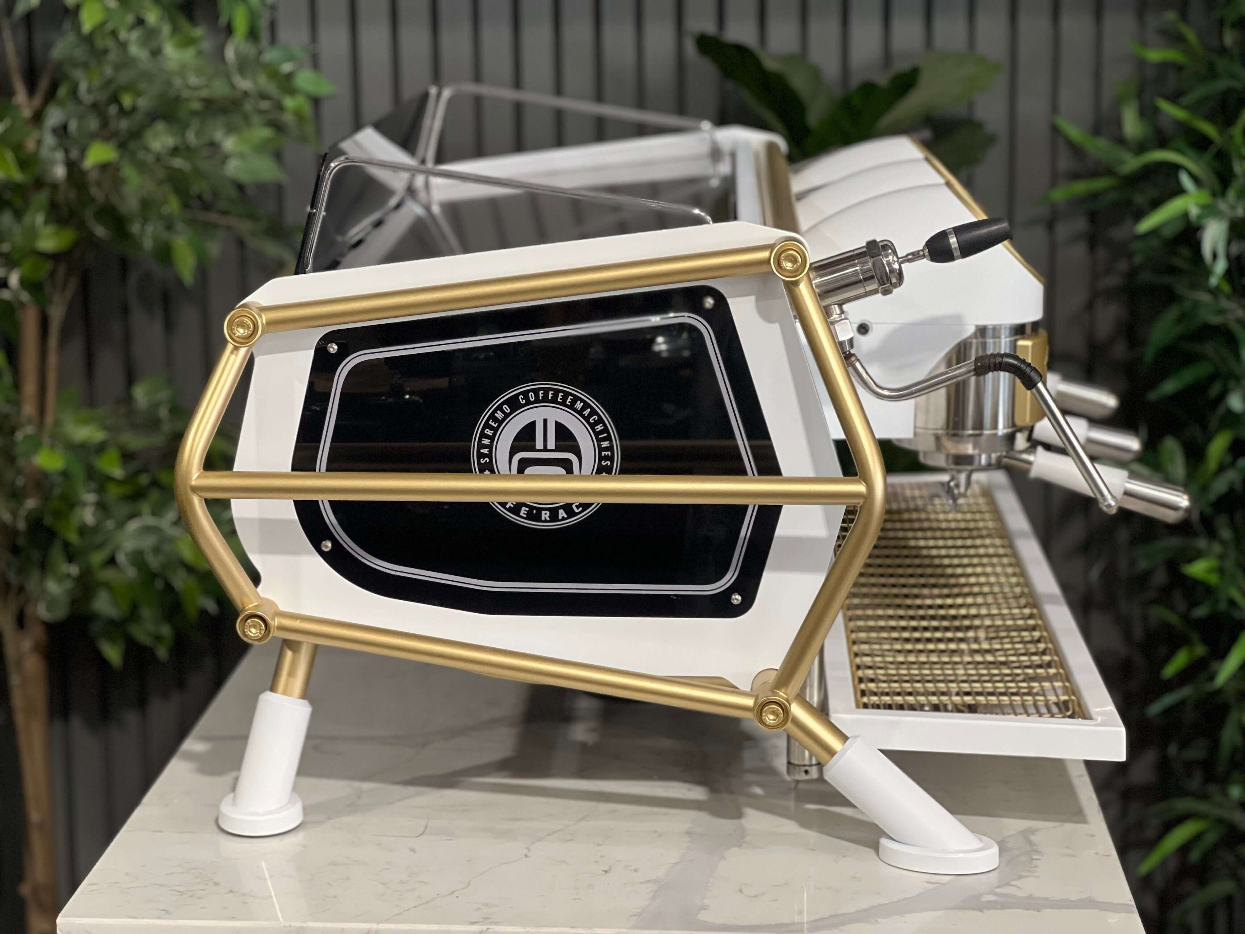 San Remo Cafe Racer White - 3 Group Commercial Espresso Machine - Gold
