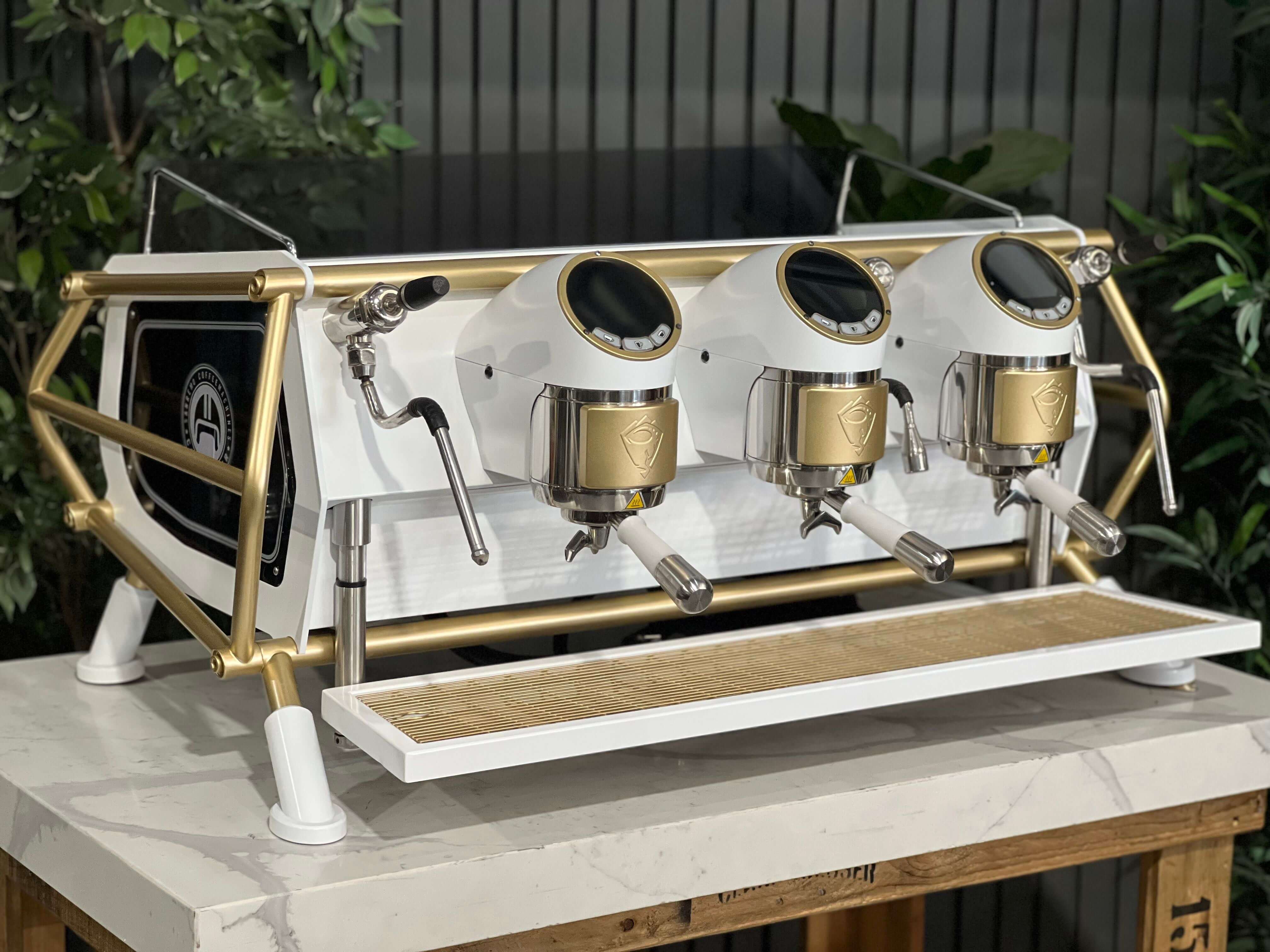 San Remo Cafe Racer White - 3 Group Commercial Espresso Machine - Gold