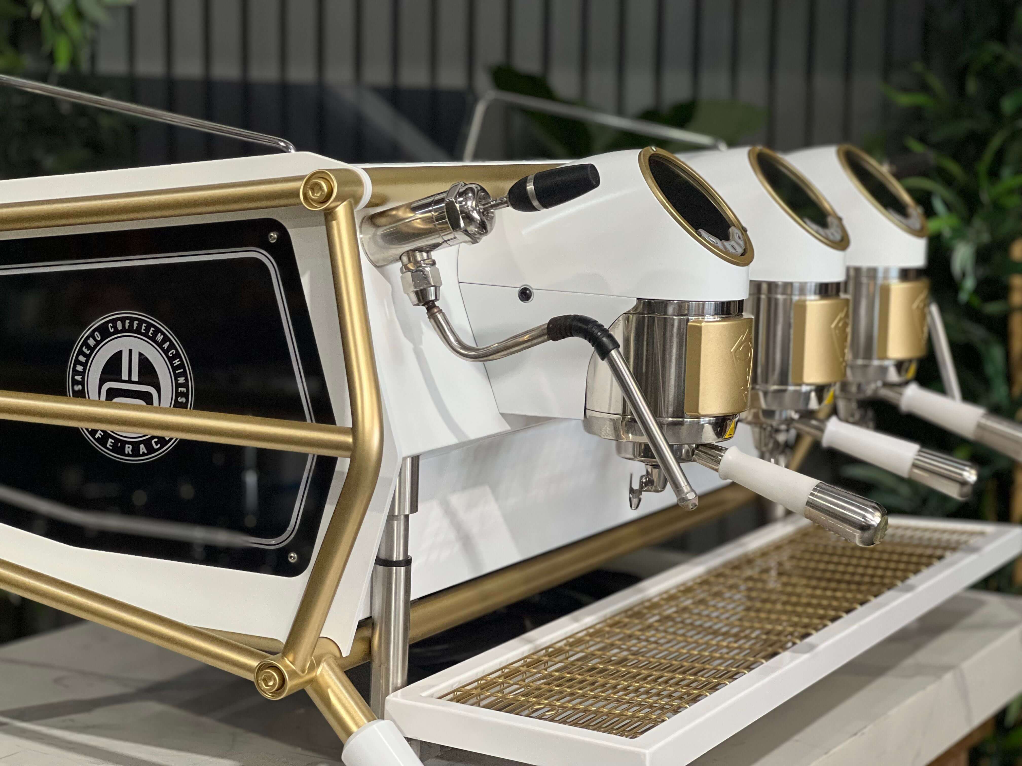 San Remo Cafe Racer White - 3 Group Commercial Espresso Machine - Gold