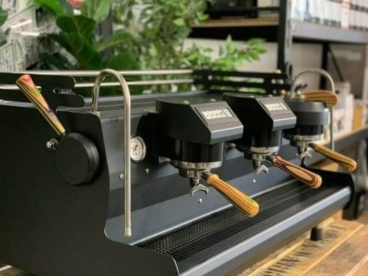 Synesso Sabre Hybrid - Matte Black / Skateboard Custom - 3 Group Commercial Espresso Machine - Timber