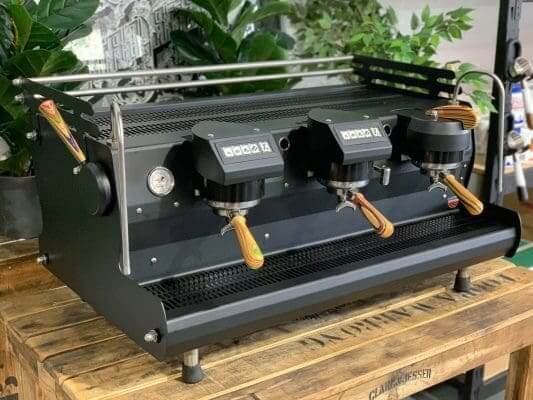 Synesso Sabre Hybrid - Matte Black / Skateboard Custom - 3 Group Commercial Espresso Machine - Timber