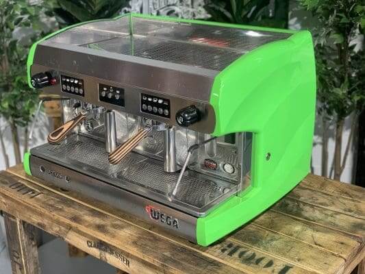 Wega Polaris Lime Green Handles - 2 Group Commercial Espresso Machine - Timber