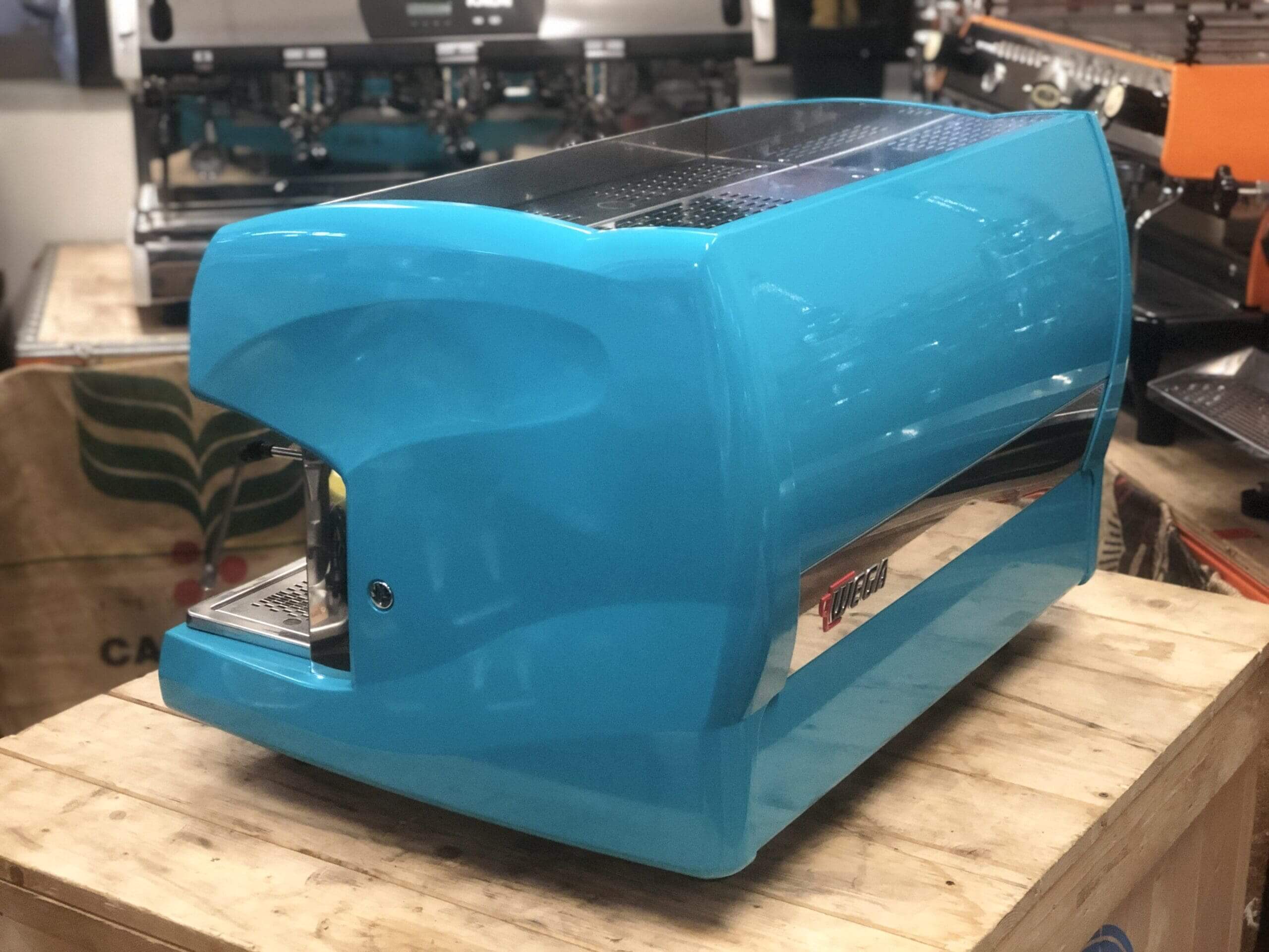 Wega Polaris Timber Handles High Cup - 2 Group Commercial Espresso Machine - Blue