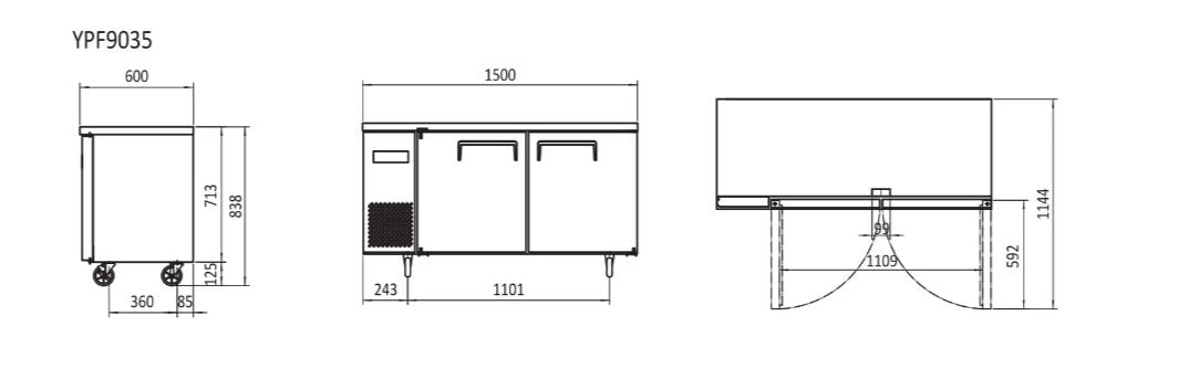 2 Door Bench Freezers 1.5m | Atosa | YPF9035