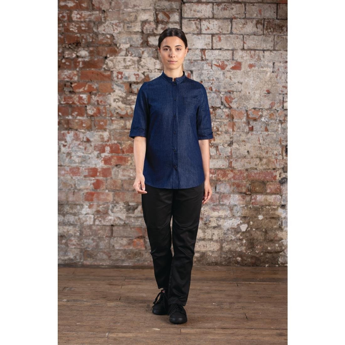 Southside NY Queens Womens Denim Lightweight Chefs Shirt Size L - BA003-L