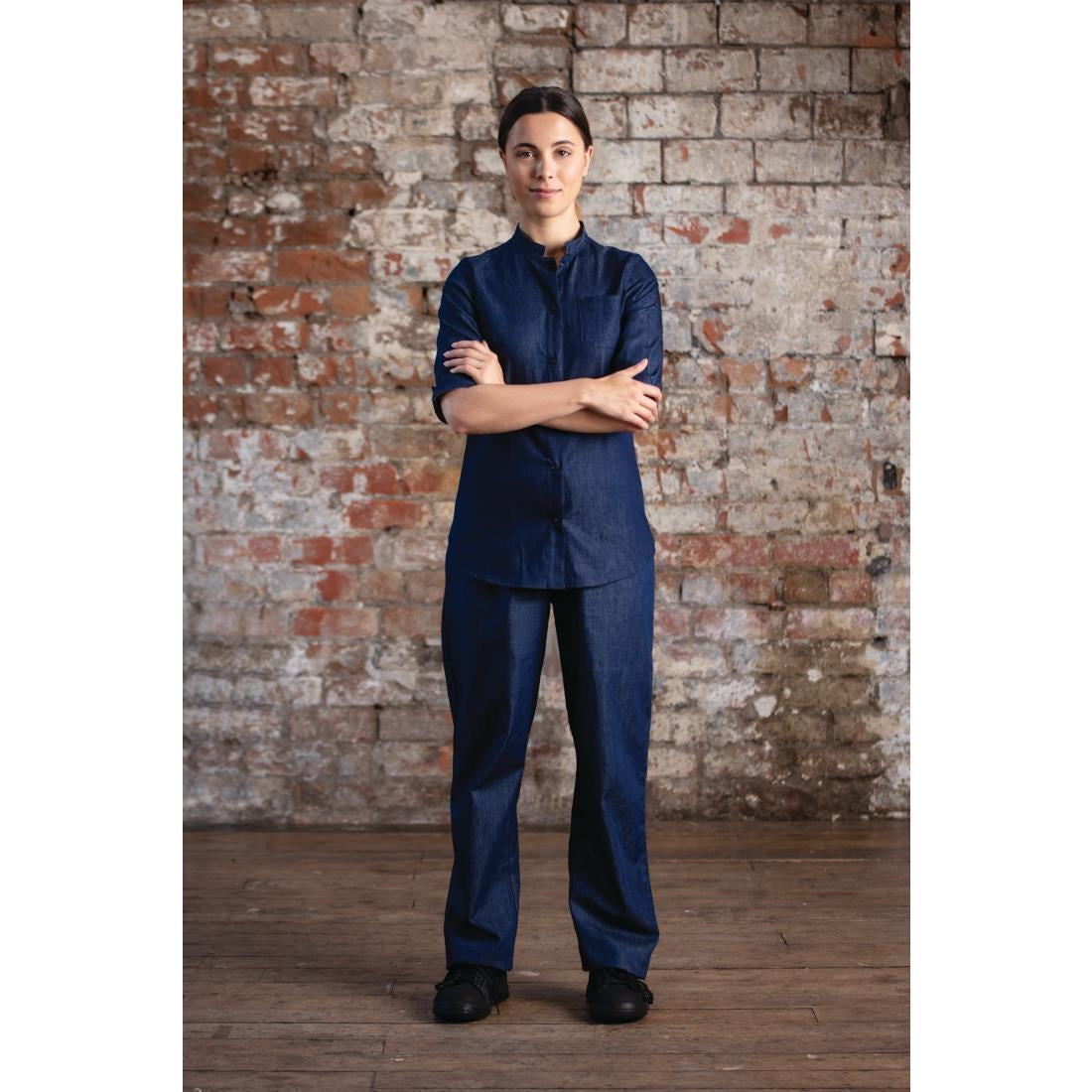 Southside NY Queens Womens Denim Lightweight Chefs Shirt Size L - BA003-L