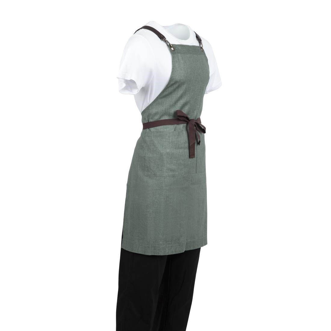 Southside Linen Blend Bib Apron Forest Green - BB690